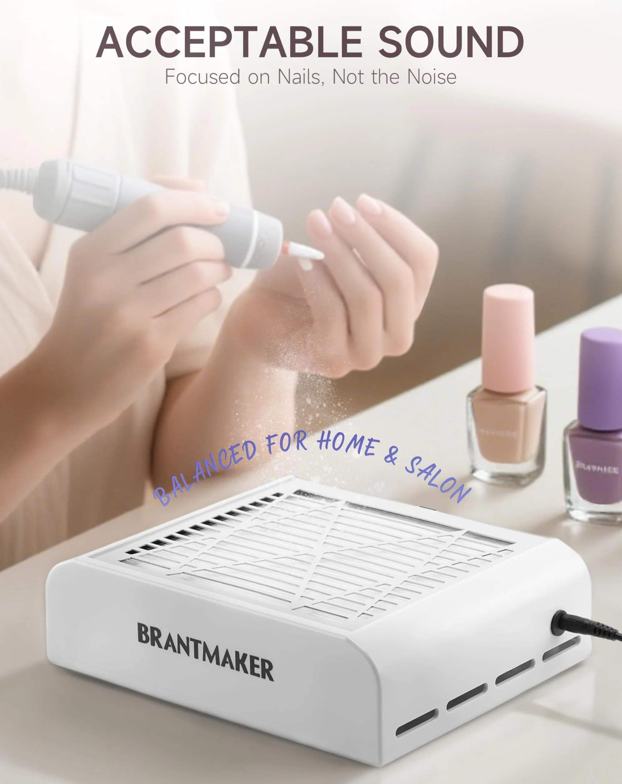 BRANTMAKER Odkurzacz do paznokci, odkurzacz do paznokci, odkurzacz do paznokci ze szczotką i 2 filtrami, odkurzacz do paznokci akrylowych (biały)
