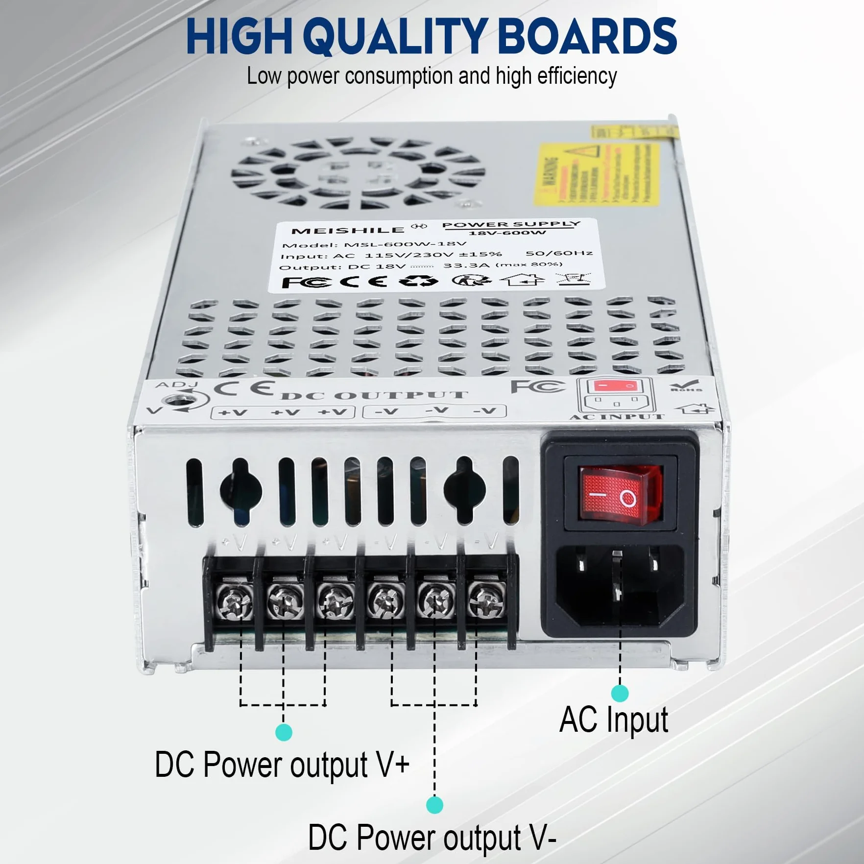 MEISHILE 18V 33.3A 600W zasilacz, ulepszony zasilacz 230V na 18V, transformator AC na DC, uniwersalny przetwornica napięcia, transformator 230V 220V do taśmy LED, żarówki, wzmacniacz
