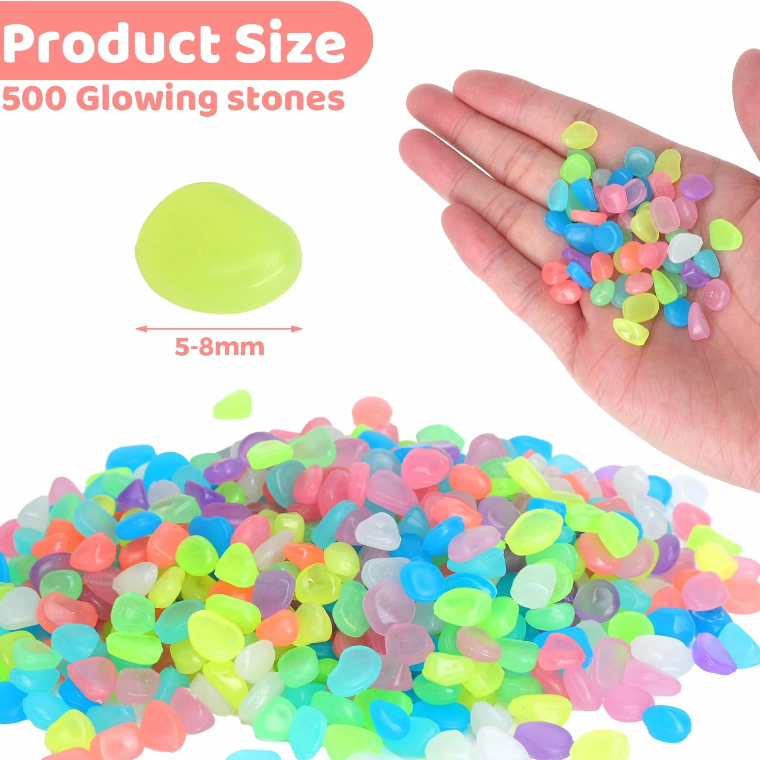 500 sztuk świecących kamieni 5-8 mm, świecące w nocy, kamienie mugolskie, dekoracyjne kamyki, dekoracja ogrodowa wielokrotnego użytku, świecą w ciemności, bez prądu, do ogrodu, akwarium