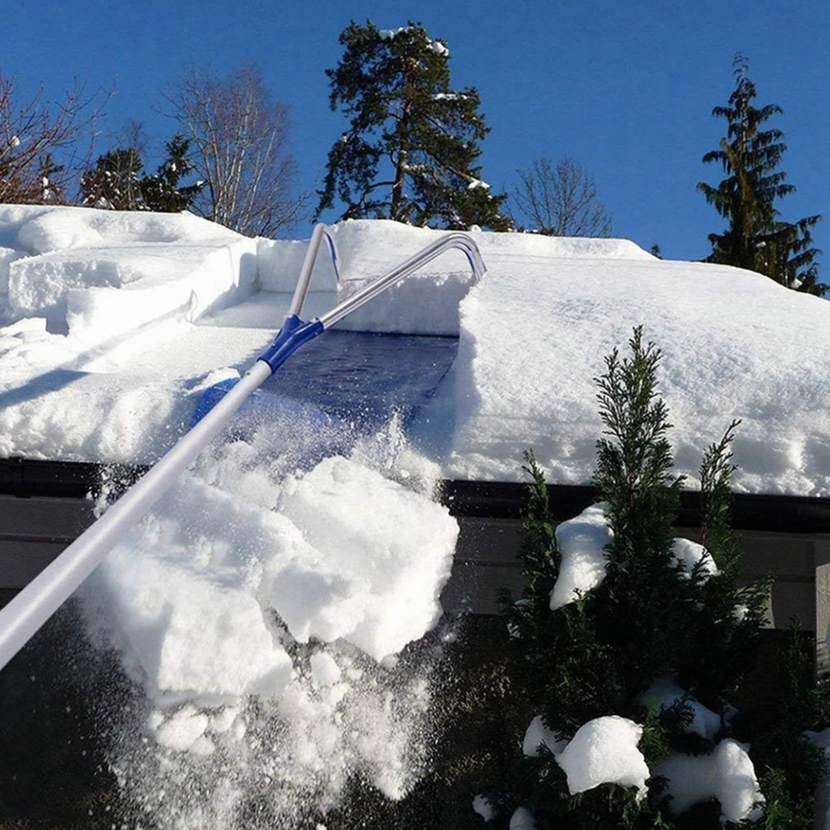 Sufit Łopata do śniegu Rake Oxford Cloth Slide z teleskopowym słupkiem Garden Roof Snow Removal Tool, niebieska