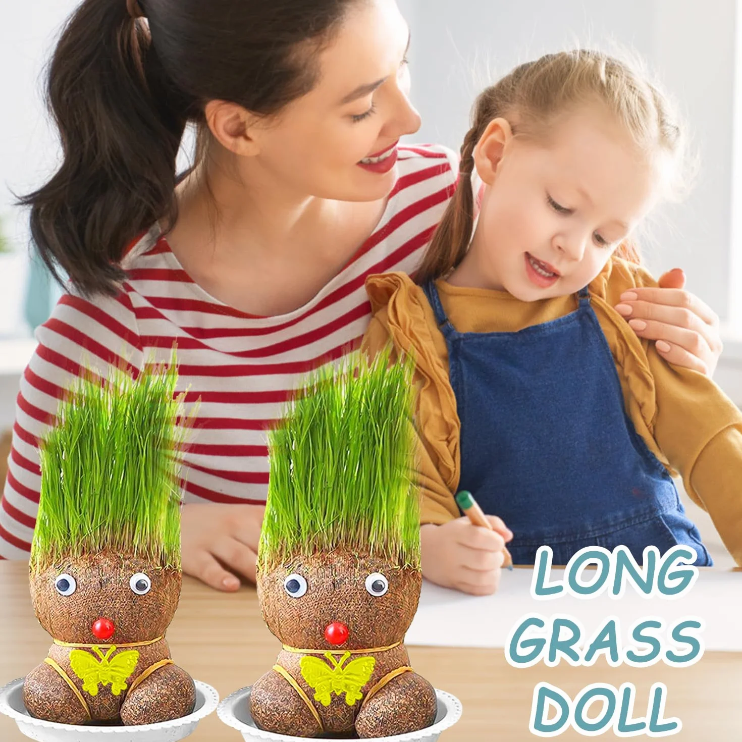 2 sztuki główki trawy, roślina dla lalek, rosnąca głowa trawy, głowa trawy, głowa trawy, do uprawy roślin, mini bonsai, głowa trawy, do sypialni