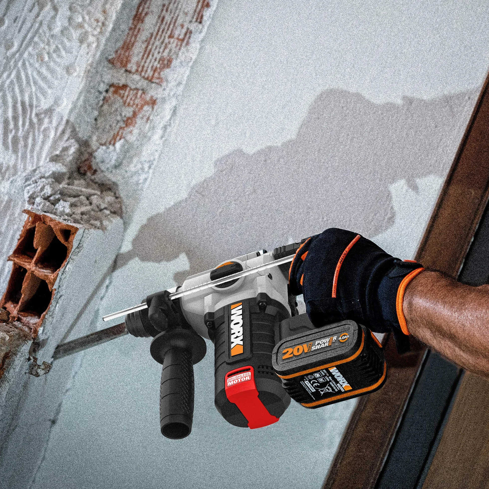 WORX 18 V (20 V MAX) WX380.1 akumulatorowy młot udarowo-obrotowy, Powershare, 4,0 Ah, silnik bezszczotkowy, technologia antywibracyjna