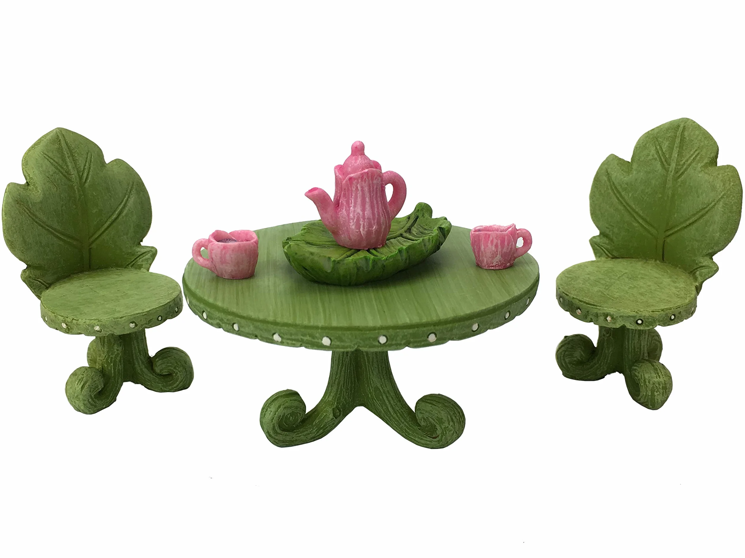 GlitZGlam Miniature Fairy Garden Zestaw Mebli Ogrodowych Bistro Liść Z Zestawem Do Herbaty