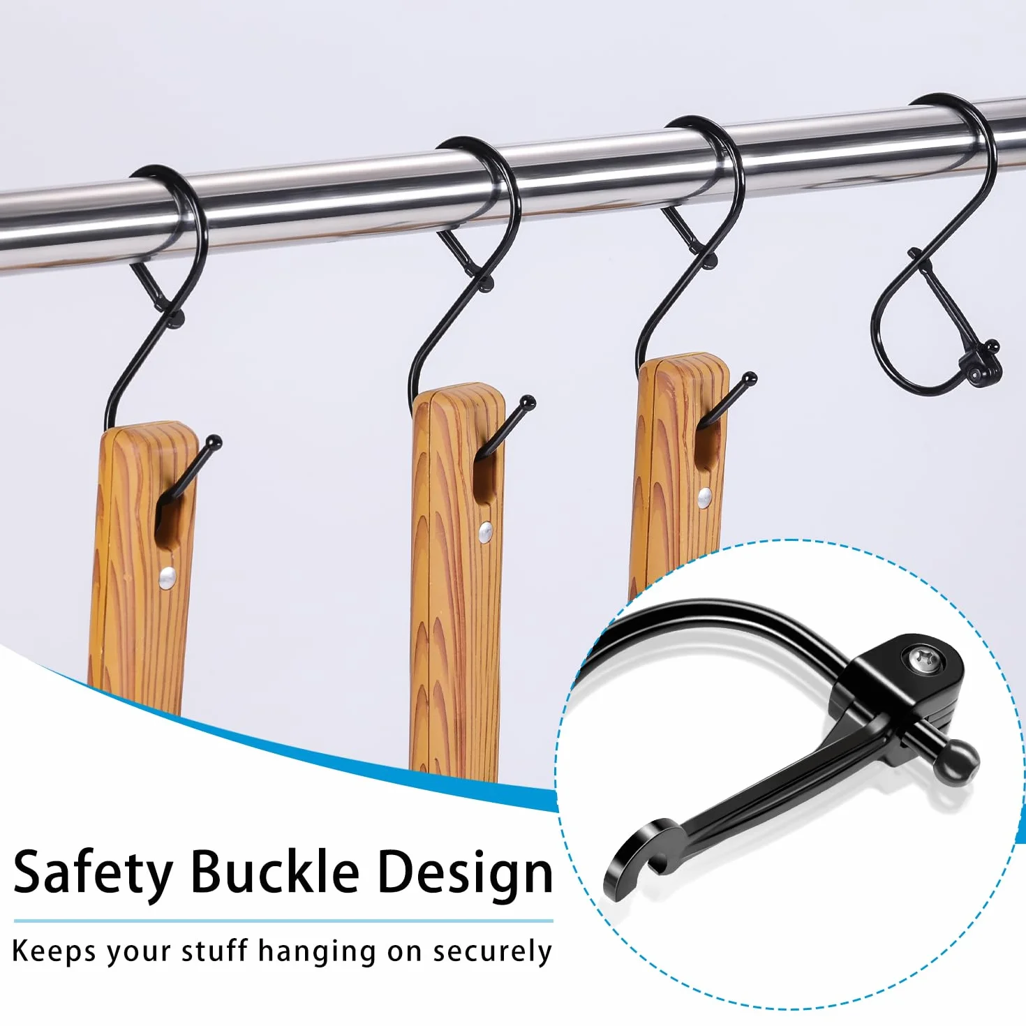 Haczyk S, 8 szt. Haczyki do zawieszenia S z ruchomą klamrą zabezpieczającą przed upadkiem metalowy hak S do kuchni, łazienki, ogrodu i biura, czarny