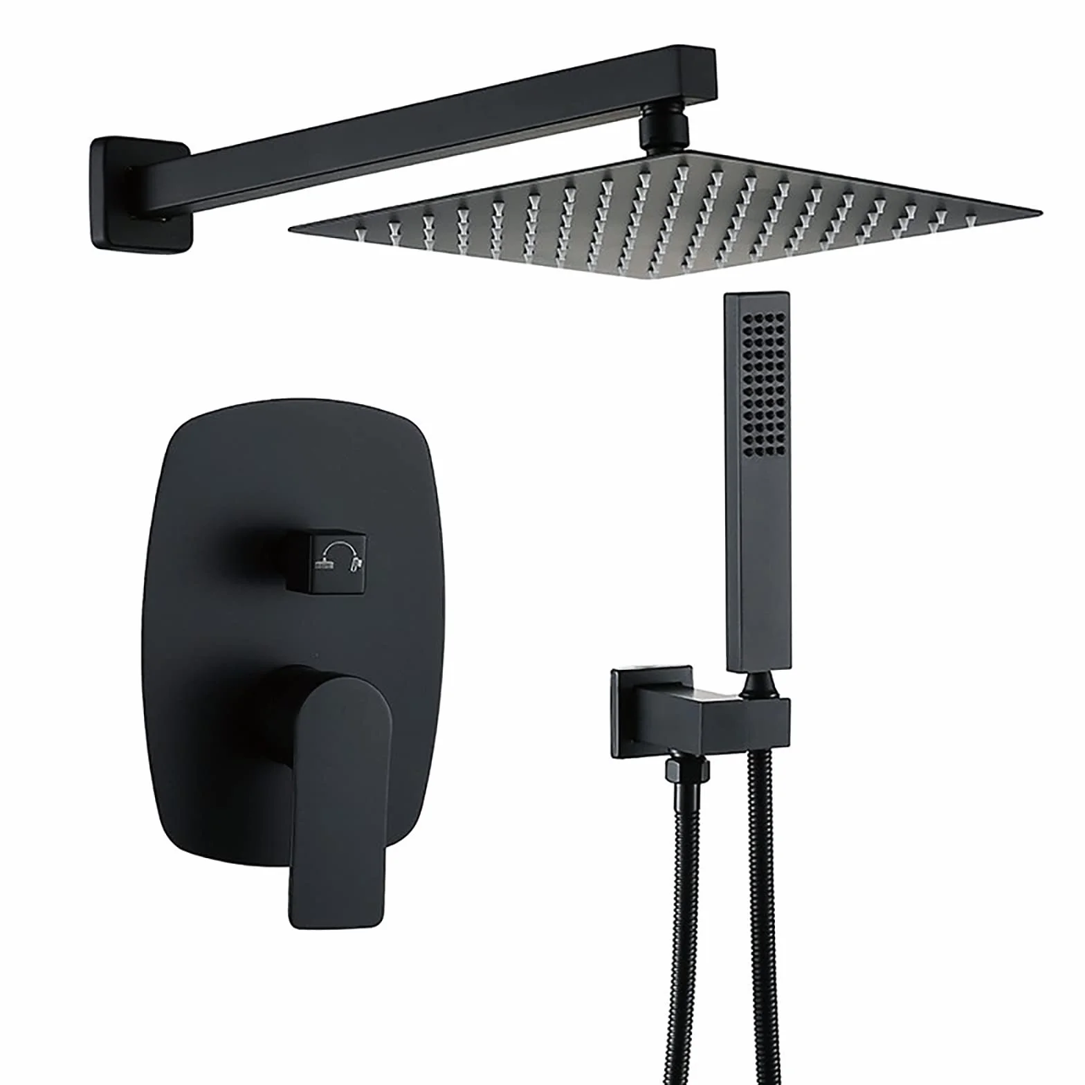 Bateria do wanny, montaż ścienny, armatura prysznicowa, głowica prysznicowa 25,4 cm, zestaw prysznicowy, czarny zestaw baterii mieszającej deszczownicę ze słuchawką prysznicową, uchwytem prysznicowym
