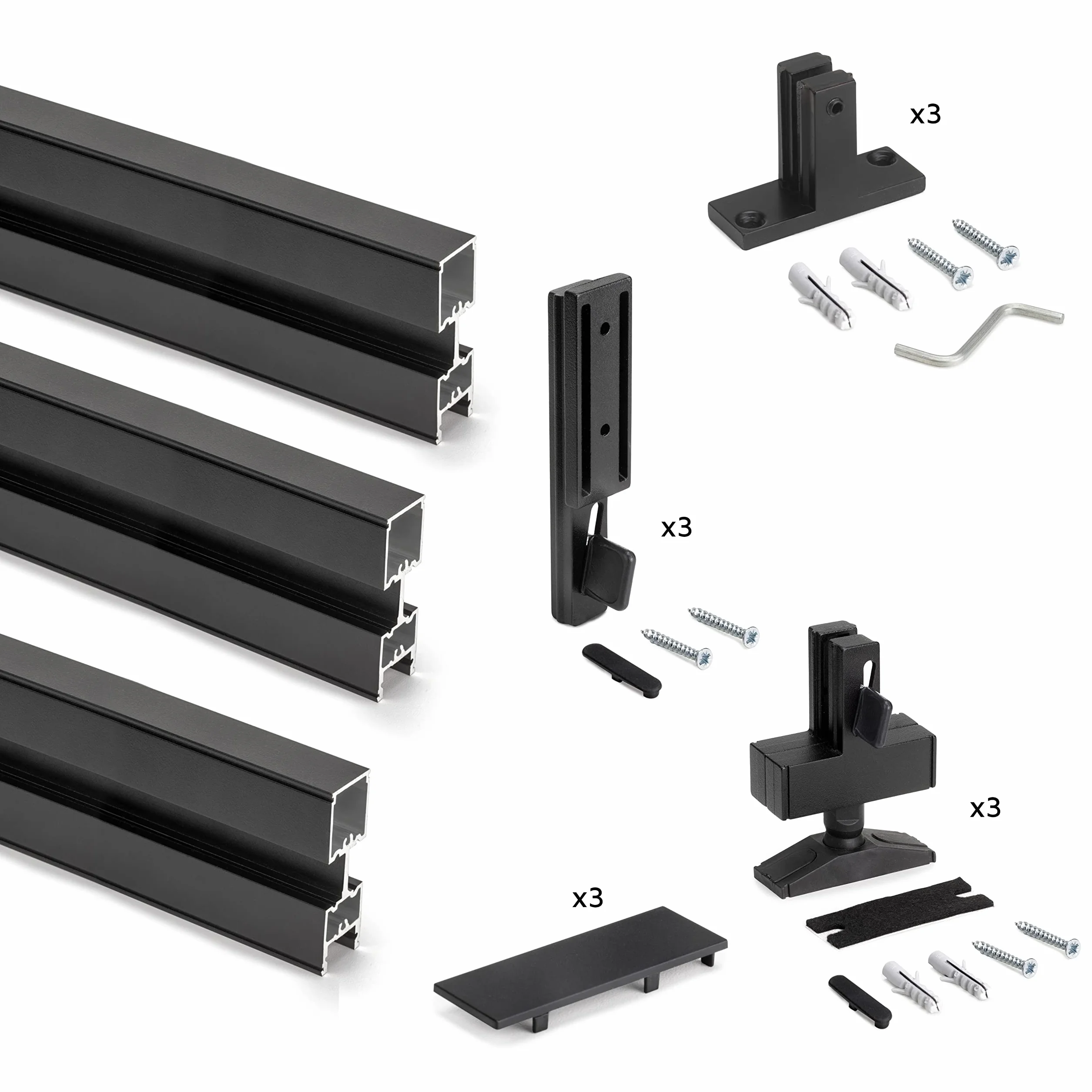 Emuca - Zestaw profili z okuciami do montażu w kształcie litery L, aluminium i znal, czarny z fakturą, 3 szt.