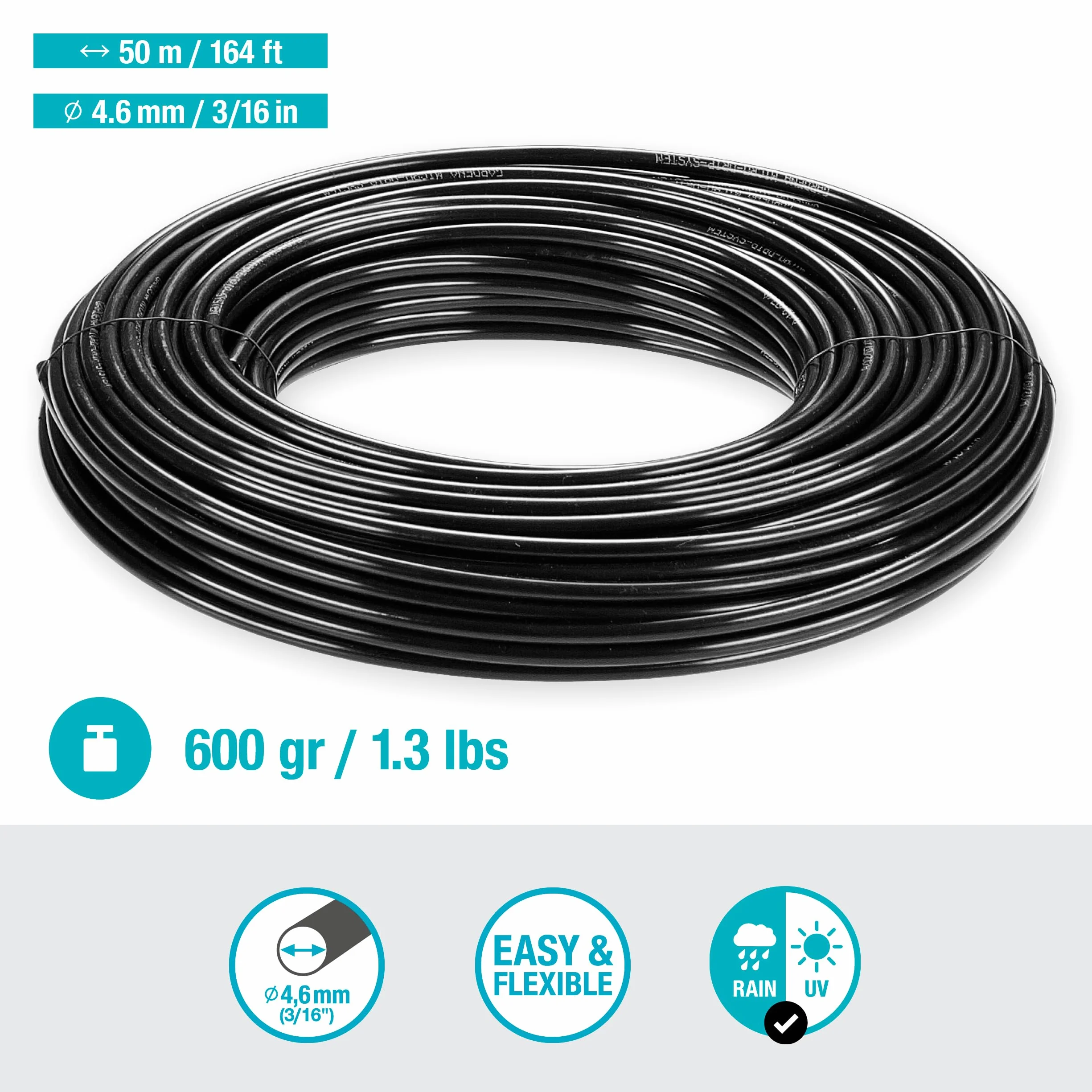 Gardena Micro-Drip System Rura Rozdzielcza 4,6 mm (3/16") 50 m Elastyczna Rura Doprowadzająca UV