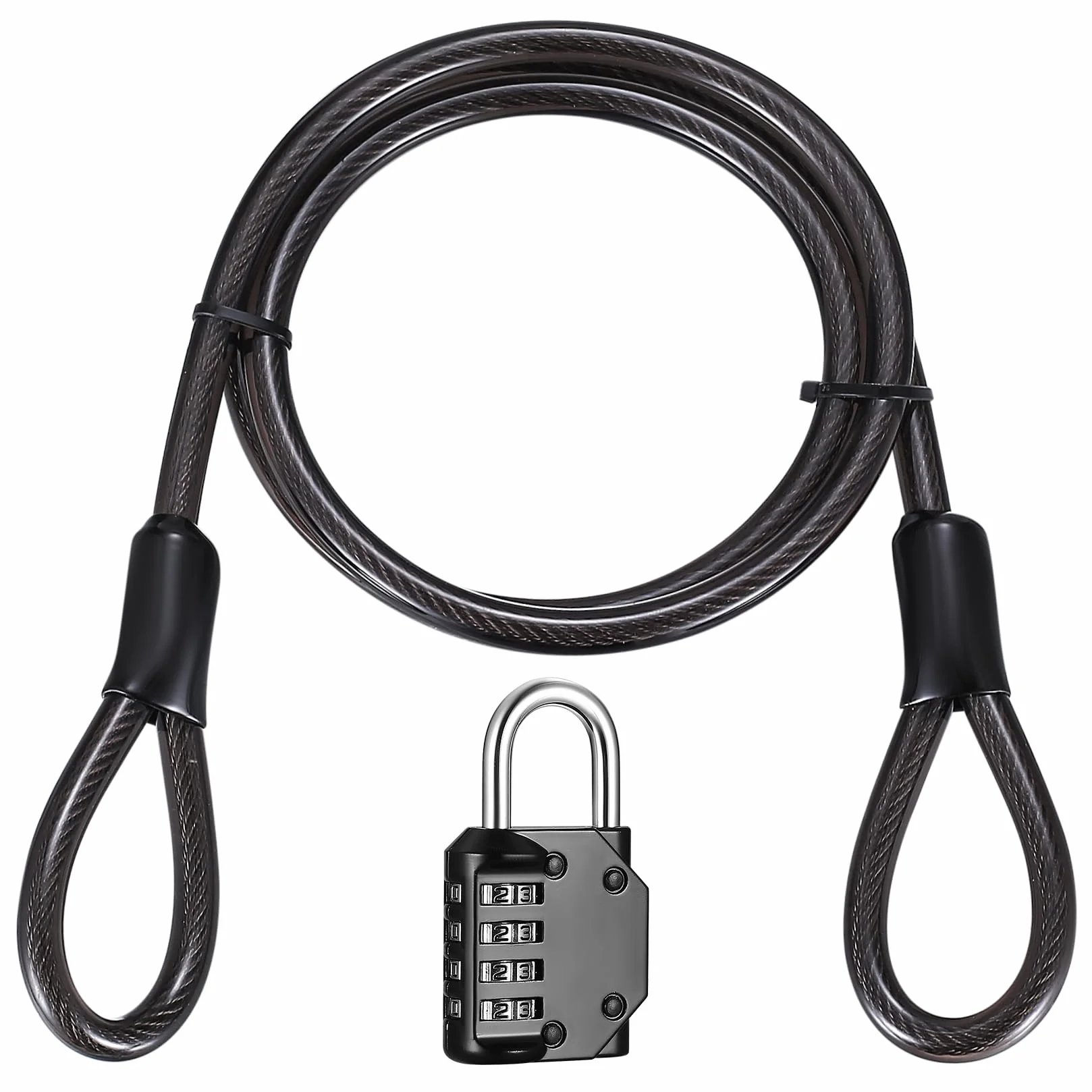 Kabel do zamka rowerowego, 10 mm x 1,25 m, stalowy kabel zabezpieczający, powlekana linka zabezpieczająca, zamek z podwójną pętlą, do bagażu, roweru, motocykla