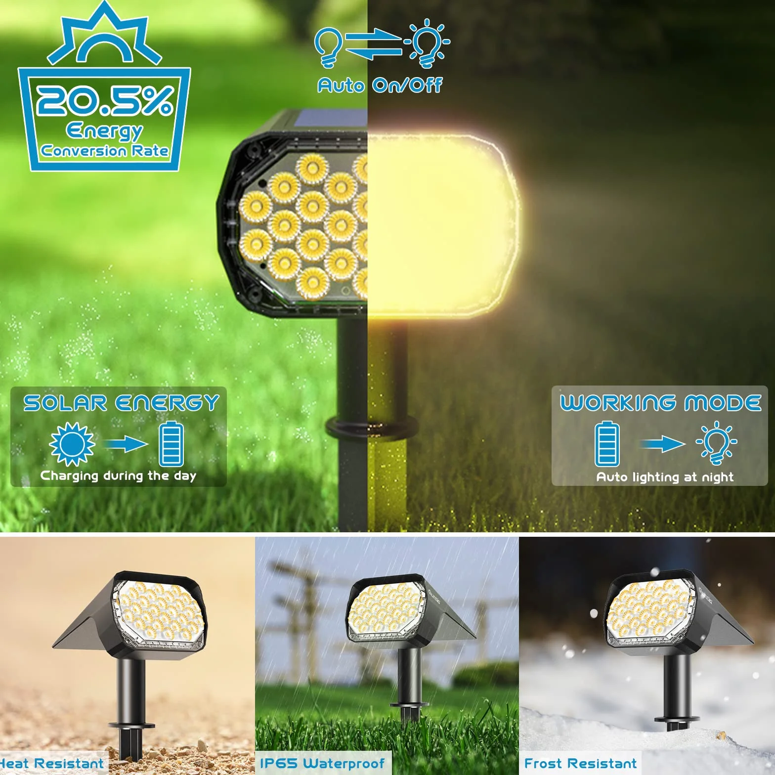 Quntis 4 szt. zewnętrzne lampy solarne LED IP65 wodoodporne, reflektor słoneczny na zewnątrz, lampa oświetlająca ścieżkę do ogrodu Podjazd Garaż Taras Podwórko, mocny reflektor słoneczny