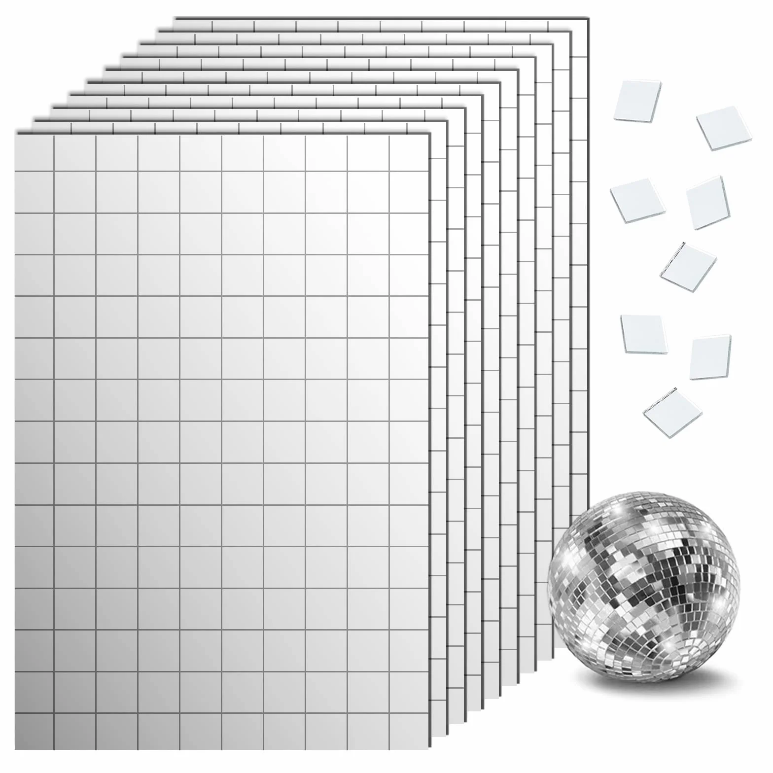 1500 Sztuk Samoprzylepne Lustra Plytki z Mozaika, 10 Arkuszy Szklane Lustra Plytki z Mozaika Naklejki na Kule Dyskotekowa Dekoracja Rzemieslnicza (10x10mm)