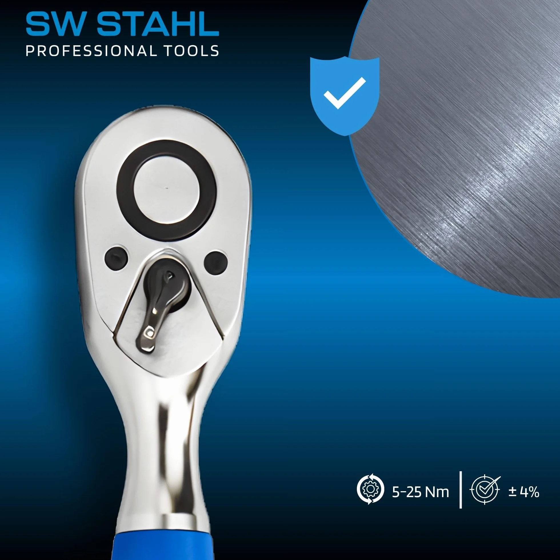 SW-Stahl 03871L Klucz Dynamometryczny 1/4 Cala, 5-25 Nm do Roweru i Auta | Precyzyjna grzechotka 48 zębów ze stali chromowo-wanadowej, blokada uchwytu, długość 323 mm, do warsztatu i motocykla.