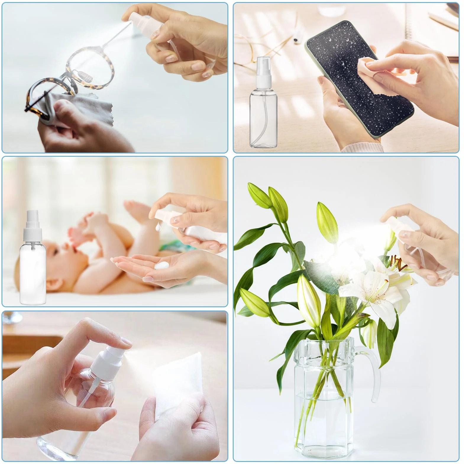 12 sztuk butelek z rozpylaczem, małe, 50 ml, puste butelki z rozpylaczem do perfum, rozpylacz, przezroczyste, tworzywo sztuczne, rozpylacz do płynnych kosmetyków, wody, alkoholu, 12 sztuk