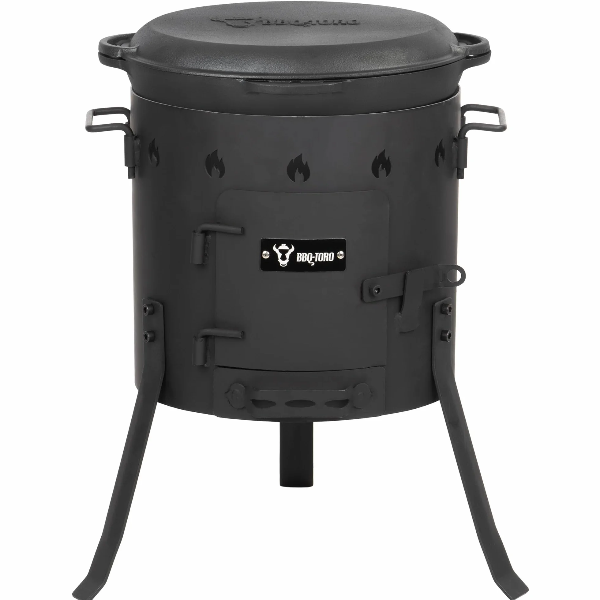 BBQ-Toro Żeliwny Kazan z Piecem Ø 35 cm | Garnek Żeliwny 12,1 L z Pokrywką, Kociołek na Gulasz, Piec na Zewnątrz, Palenisko, Kuchnia na Ognisku