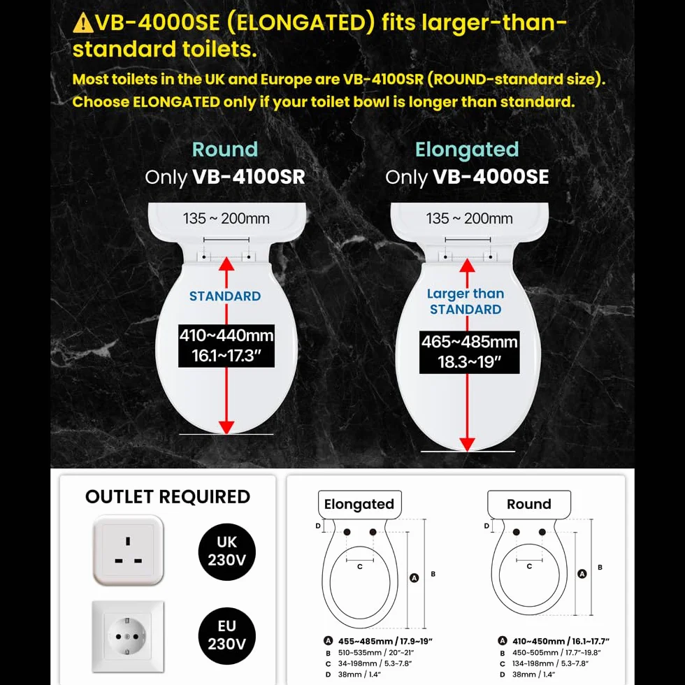 VOVO STYLEMENT VB-4000SE Electronic Smart Bidet Toilet Seat, Easy Install, Heated Seat,Warm Dry and Water, LED, Deodorization, Eco Power Save,Self Cleaning Full Stainless Nozzle, Elongated, Made in Korea