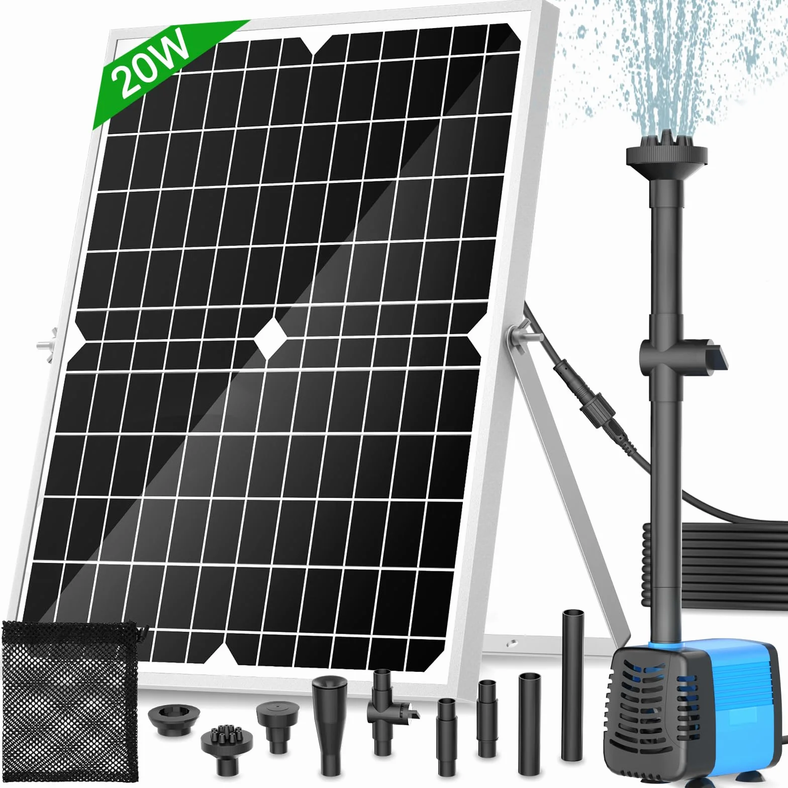 Pompa solarna do stawu 20 W 1300 l/h 4 modele fontann