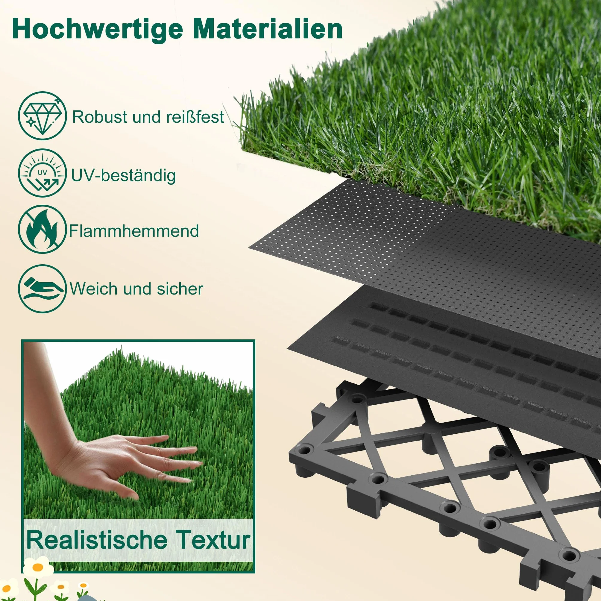 Froadp Sztuczna trawa płytki 30x30 cm 11 sztuk PE grubość 4 cm na taras balkon