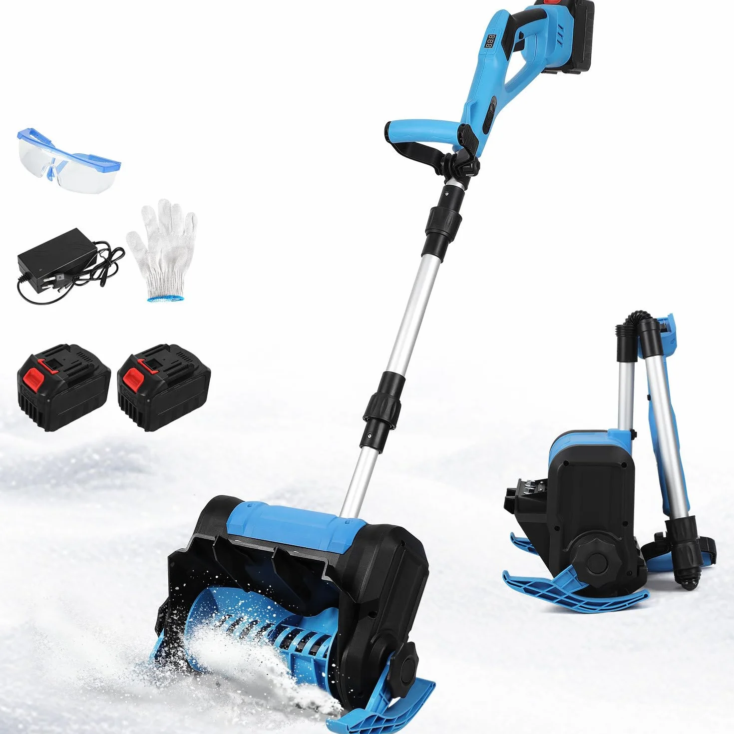 Odśnieżarka akumulatorowa 21 V 1000 W z 2 akumulatorami 4500 mAh i ładowarką, szerokość robocza 25 cm, wysokość śniegu 15 cm, zasięg wyrzutu 8 m, silnik bezszczotkowy, lekka (3,6 kg
