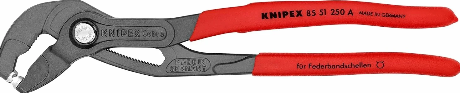 KNIPEX Szczypce do opasek zaciskowych z taśmy sprężynowej fosforanowana, szara pokryte antypoślizgowym tworzywem sztucznym 250 mm, 85 51 250 A