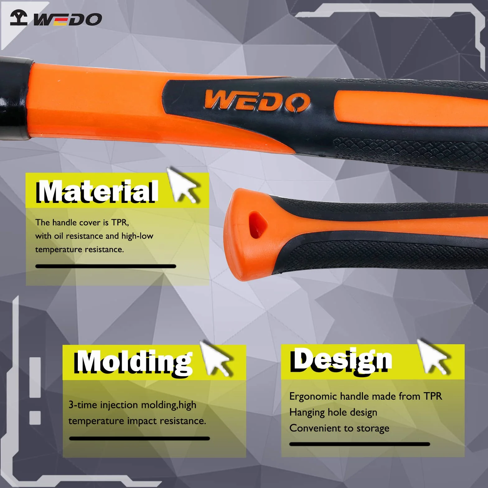 WEDO Młotek z nylonową końcówką, młotek nieparkingowy, miedź berylowa, głowa, 420 g, długość 280 mm, młotek tapicerski, uchwyt z włókna szklanego, certyfikat BAM
