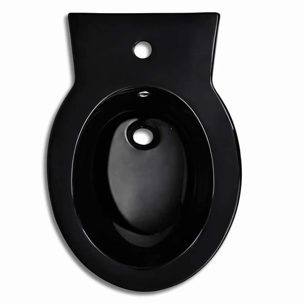 Stojący bidet stojący z ceramiki czarny 58 x 40 x 40 cm do łazienki, otwór na kran 35 mm, odpływ 40 mm, bez armatury do dodatkowego wyposażenia