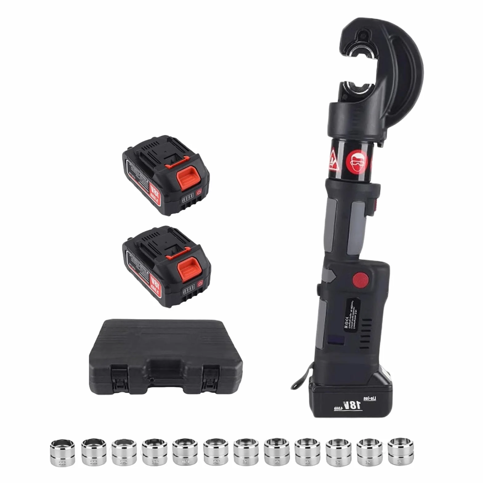 Akumulatorowa Praska Hydrauliczna do Kabli 12 Ton, Zaciskarka Elektryczna 18V Końcówek 16-400mm², Narzędzie do Rur Miedzianych z Ruchomą Głowicą i Dwoma Akumulatorami
