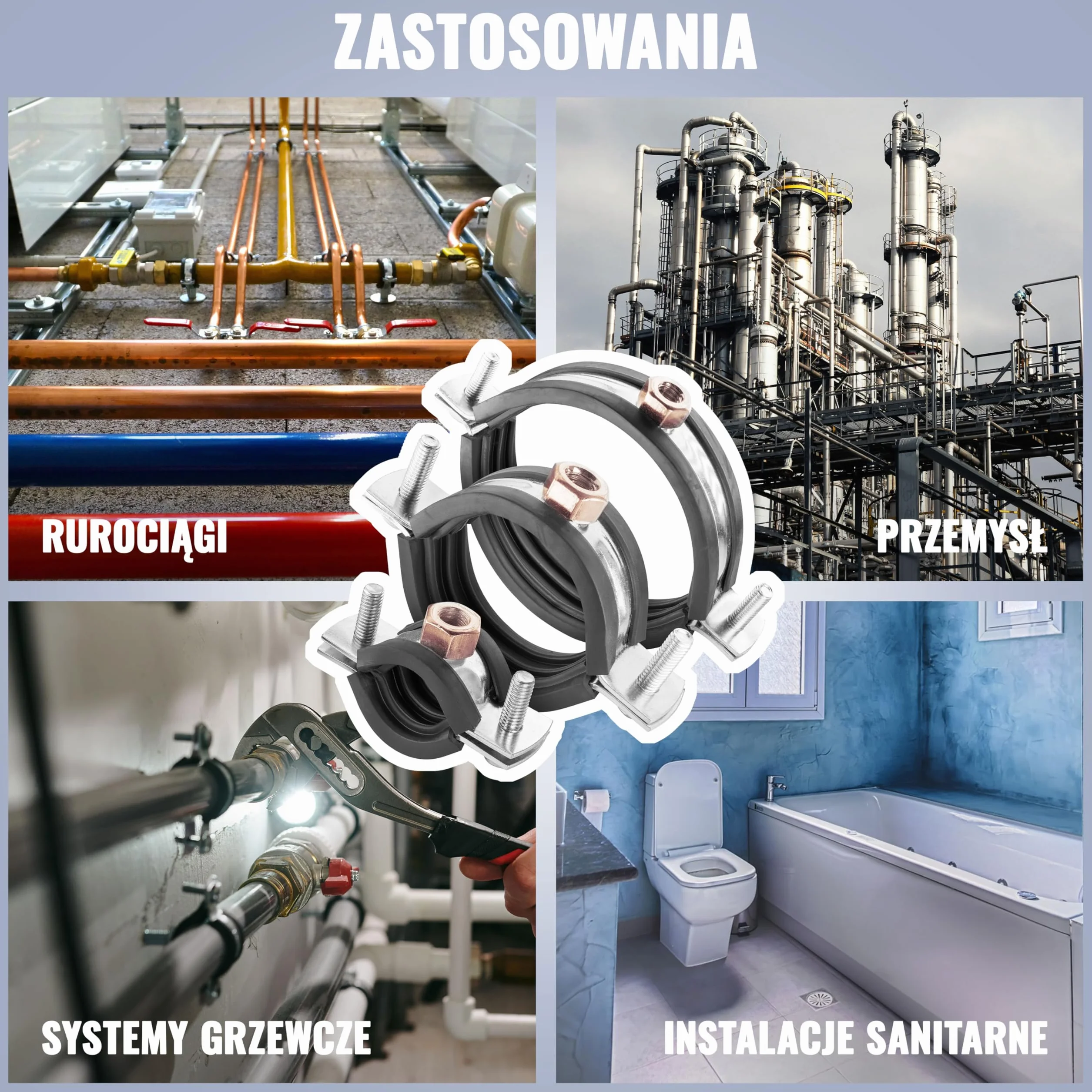 Poppstar 2 zaciski śrubowe ze stali szlachetnej W4 do rur (zakres zacisku 20-25 mm, 1/2", śruba M8*82), ze śrubami i kołkami rozporowymi
