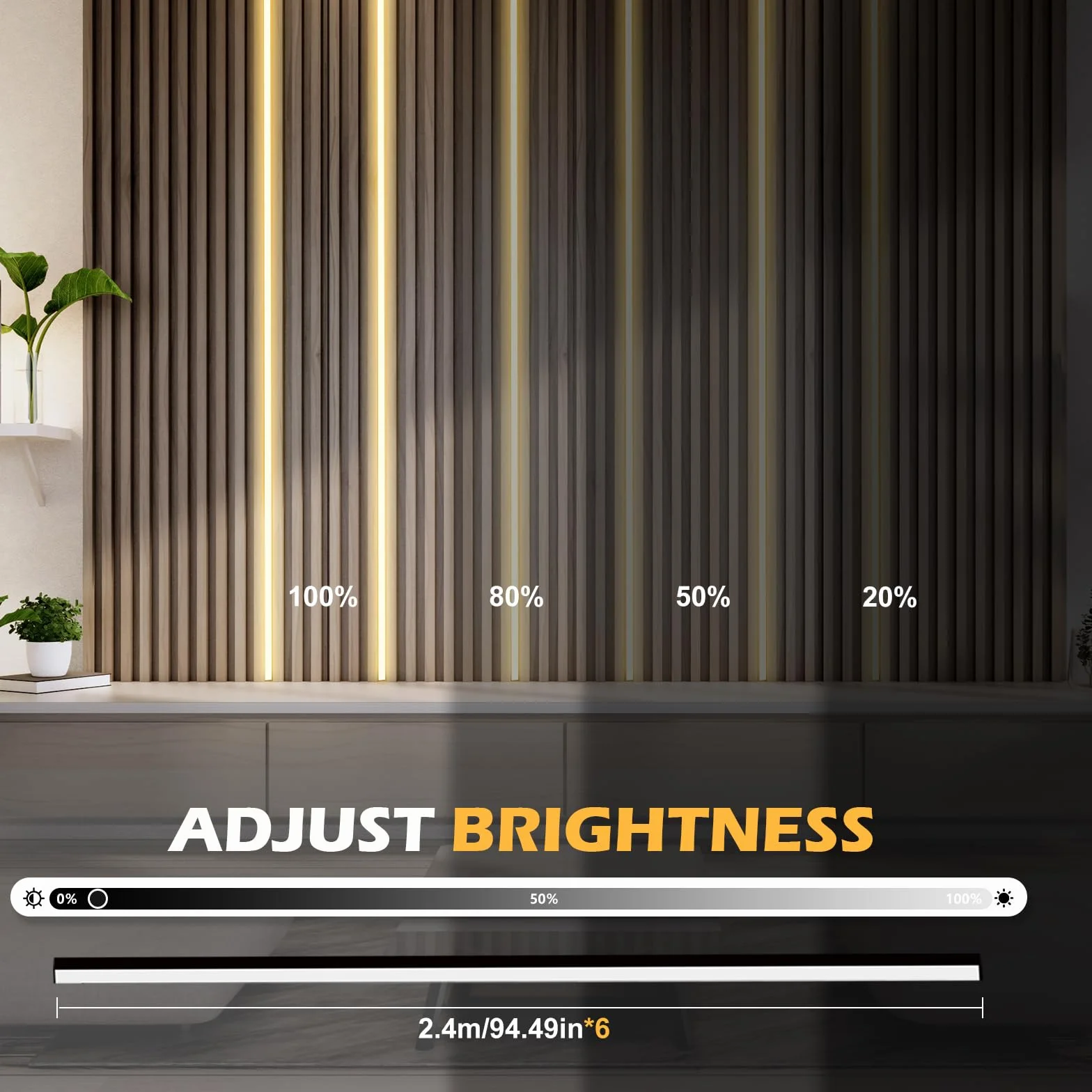 LED do paneli akustycznych, 2,4 m, wbudowane panele akustyczne, oświetlenie, przyciemniane panele akustyczne LED z przełącznikiem dotykowym, do paneli akustycznych, regałów, szafek, możliwość