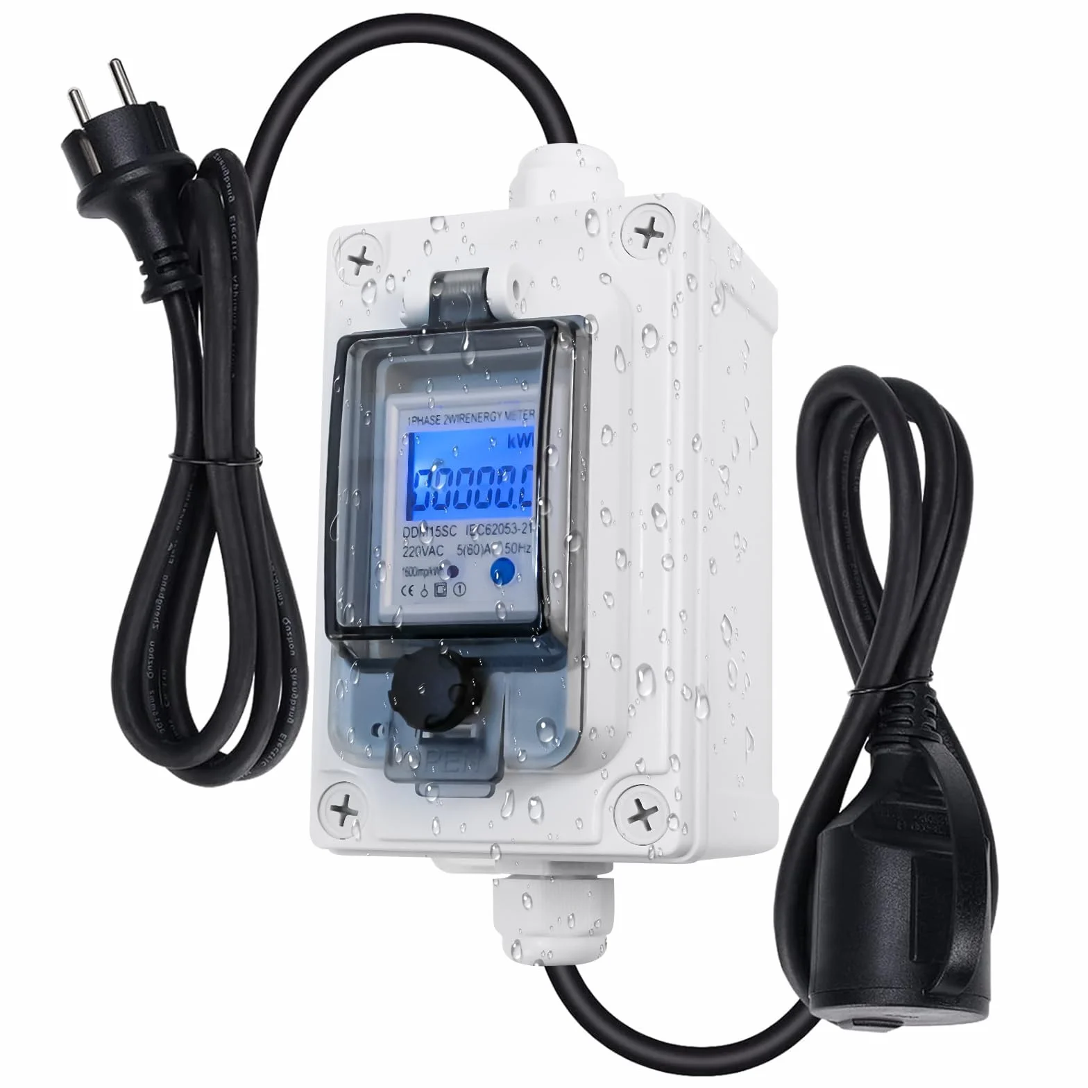 Mobilny cyfrowy miernik energii elektrycznej 230 V 60 A zewnętrzny miernik mocy CEE z wodoodpornością IP67 wodoodporny miernik energii elektrycznej LED z resetem przenośny gumowy przewód do węża