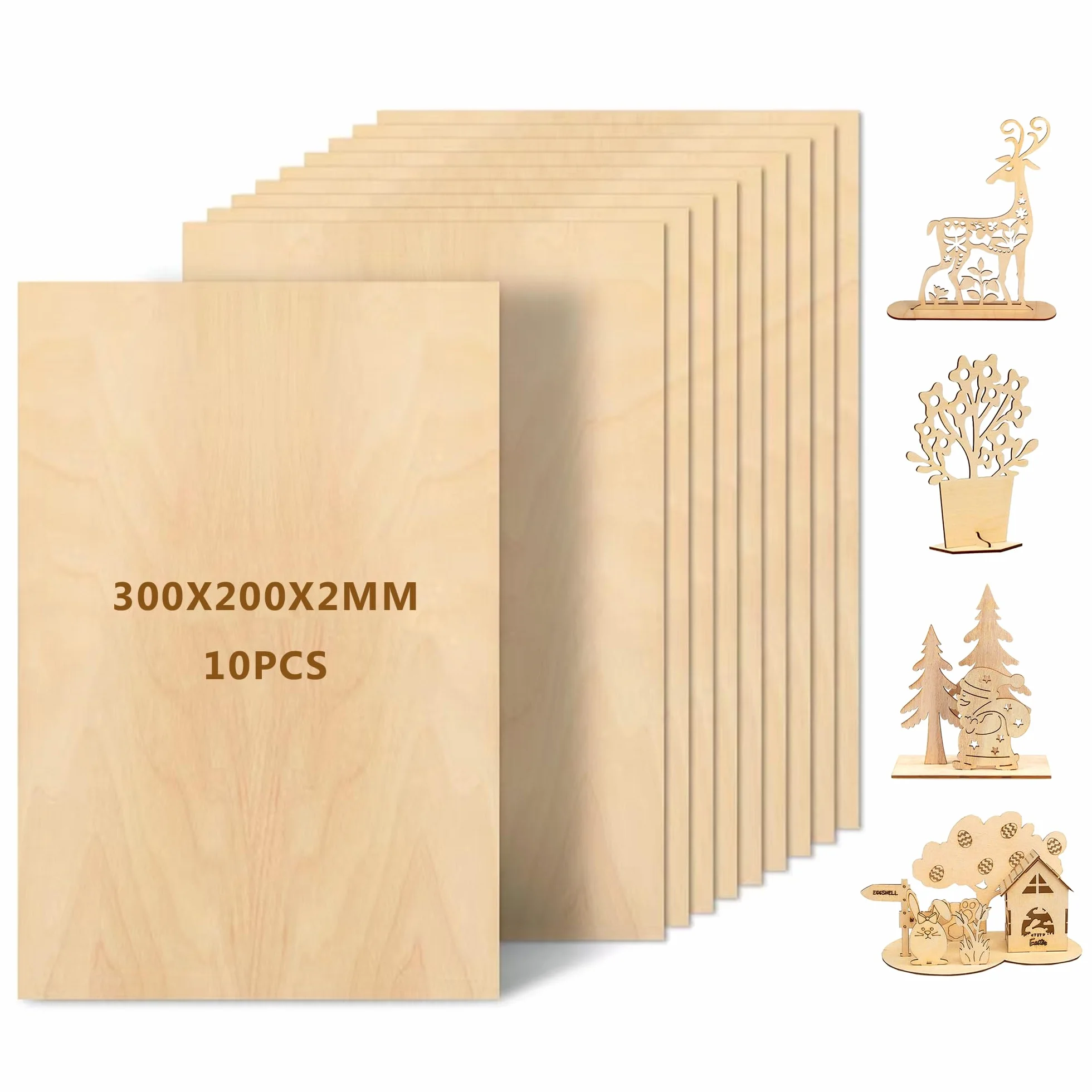 10 Pieces Basswood Plywood, Basswood Board, Nadaje Majsterkowania, Malowania, Pirografii, CięCia Laserowego, Modelarstwa i Innych Prac RęCznych, Pusta drewniana deska (300x200x2mm)