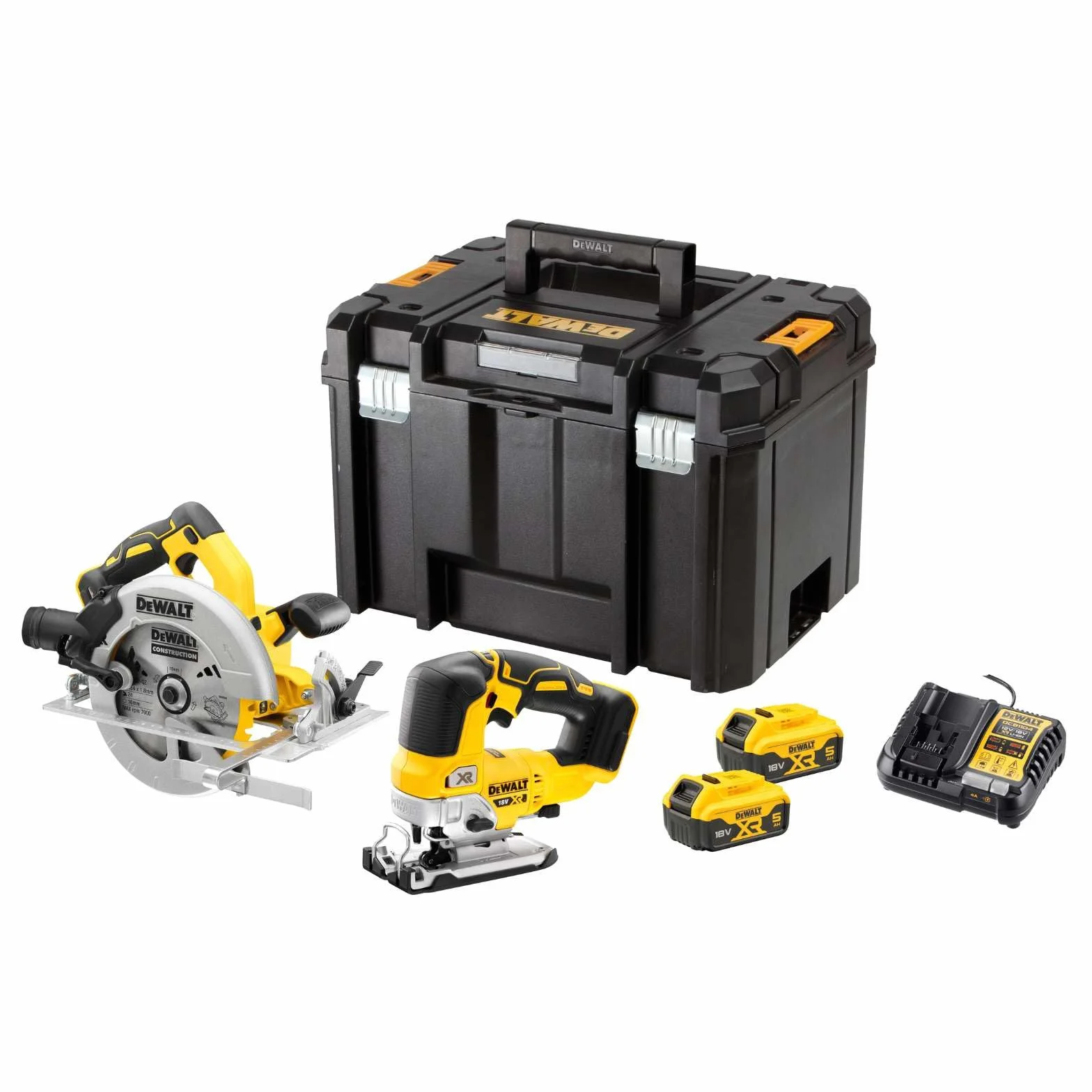 DeWALT DCK2012P2T-QW 18V 5Ah ręczna piła tarczowa + wyrzynarka wahadłowa