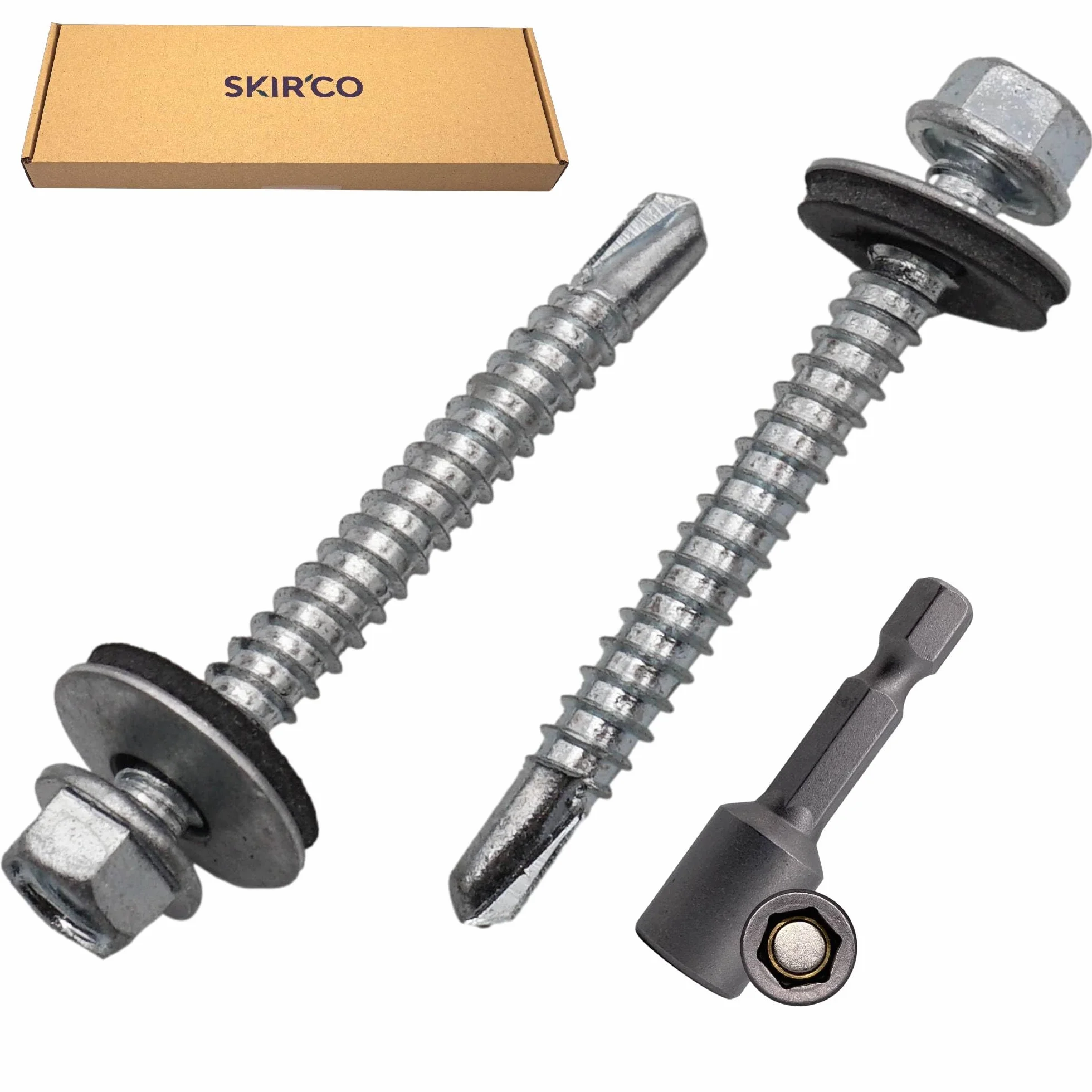 SKIR'CO (80 szt.) Wkręty dekarskie ocynkowane 5,5 x 50 mm, łeb sześciokątny, wkręty samowiercące DIN 7504-K z podkładkami uszczelniającymi EPDM