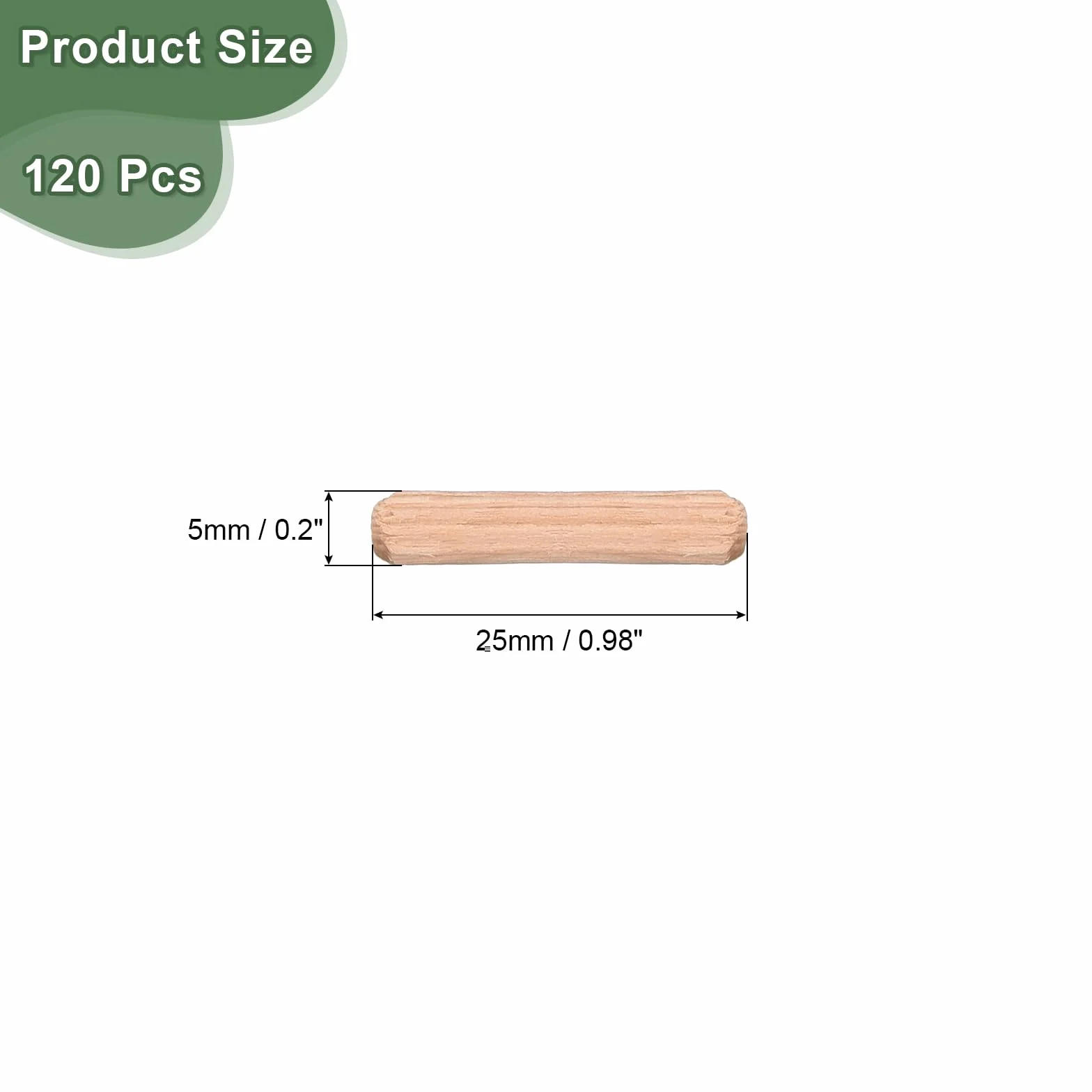 QUARKZMAN 120 szt. drewnianych kołków rozporowych 5 x 25 mm (0,2 x 0,98) rowkowane końce kołki do drewna suszone twarde drewno do obróbki drewna regał meblowy