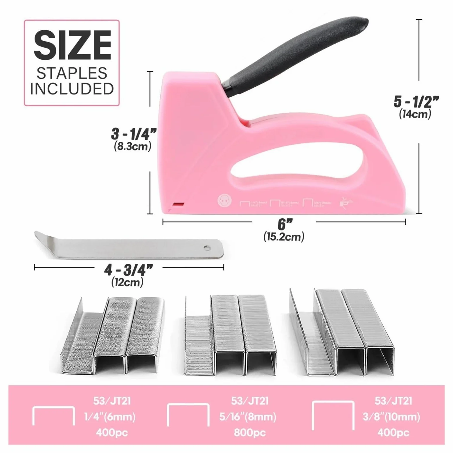 Zszywacz Pistolet Do Gwoździ Do Lekkiej Obróbki Drewna Zszywacz Tapicerski Z 1600 Szt. Zszywek JT21 Do Dekoracji Domu DIY Do mocowania materiałów, dekoracji, stolarki(Pink)