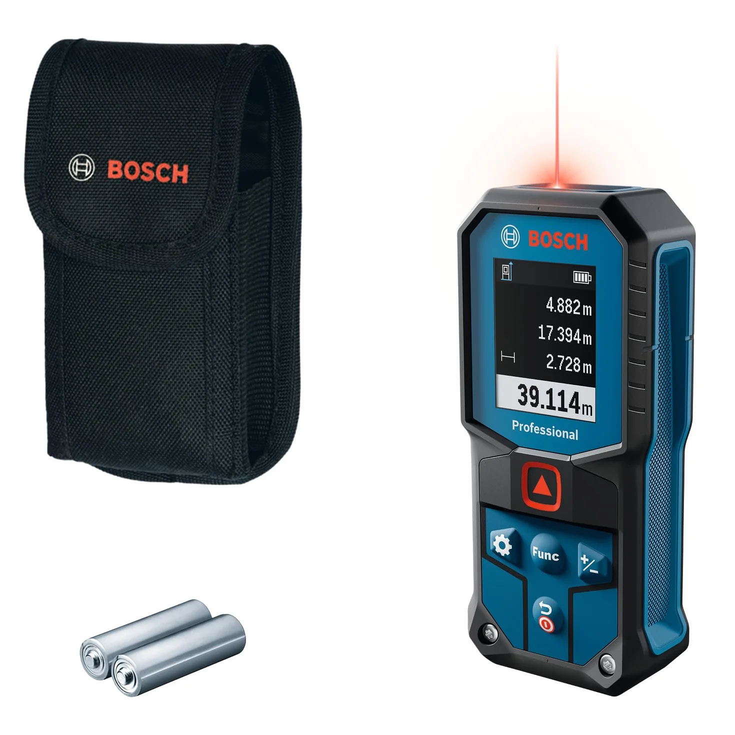 Bosch Professional Dalmierz laserowy GLM 40-31 (certyfikat IP65, obudowa amortyzująca wstrząsy, automatyczne obliczenia długości/powierzchni/kubatury, kompatybilność z akumulatorem Li-ion)