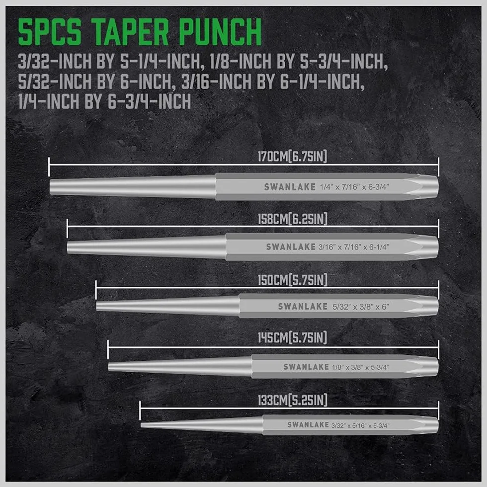 SWANLAKE Punch and Chisel Set, Including Taper Punch, Cold Chisels, Pin Punch, Center Punch (16pcs)
