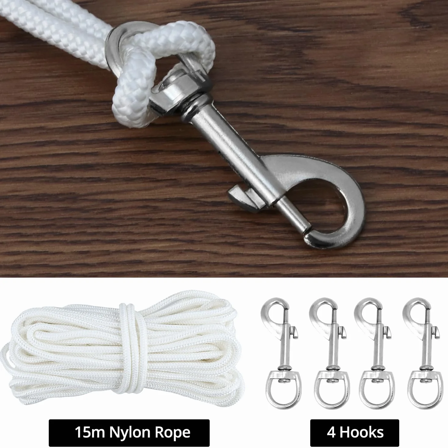 QWORK® Zestaw akcesoriów do masztu flagowego – elementy naprawcze wraz z nakładką z kołem pasowym, kulką, liną nylonową 15 m, karabińczykiem i płytą na buty