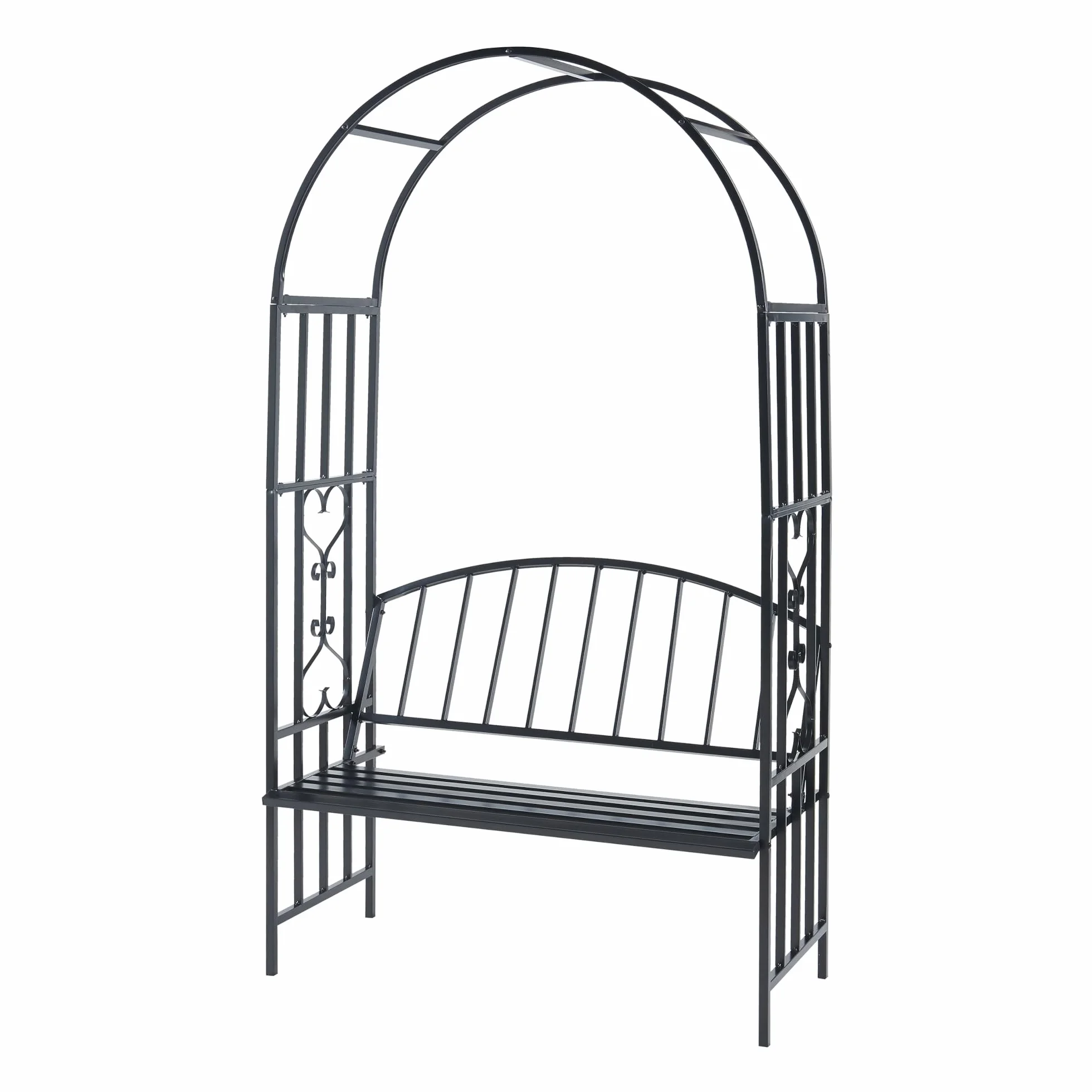 casa.pro Pergola Barile z ławką łuk różany z dwuosobową ławką metal czarny 205x114x55 cm łuk ogrodowy
