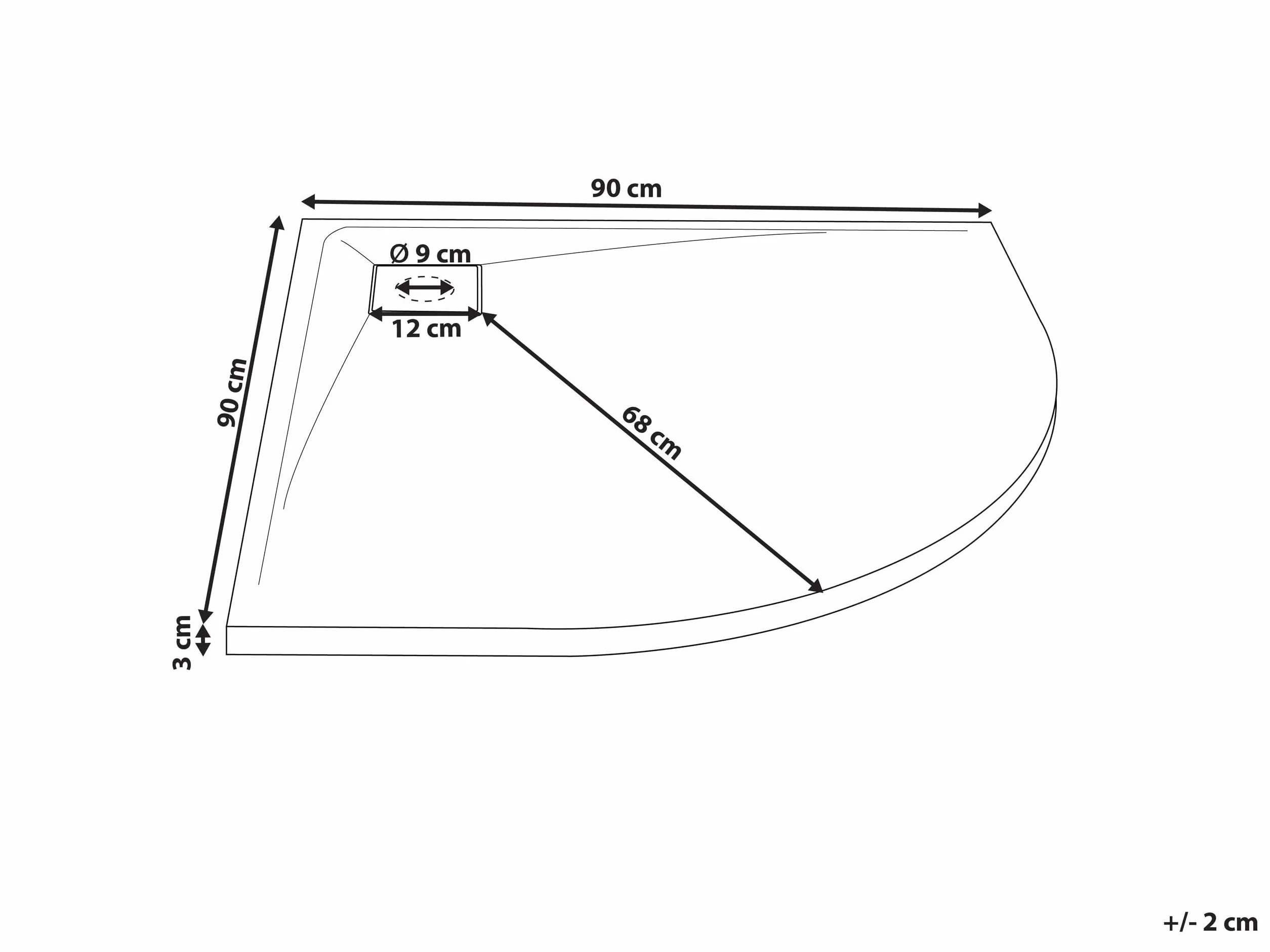 Brodzik prysznicowy z syfonem z materiały SMC czarny efekt naturalnego kamienia 90 x 90 x 3 cm Paron