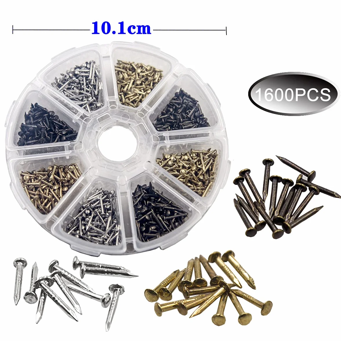Newlng Małe Gwoździe do Obróbki Drewna - Antyczne DIY Dekoracyjne Pudełko Akcesoria Mini Gwoździe Złote Srebrne Brąz 1x6mm 1x8mm 1x10mm 1600 Szt