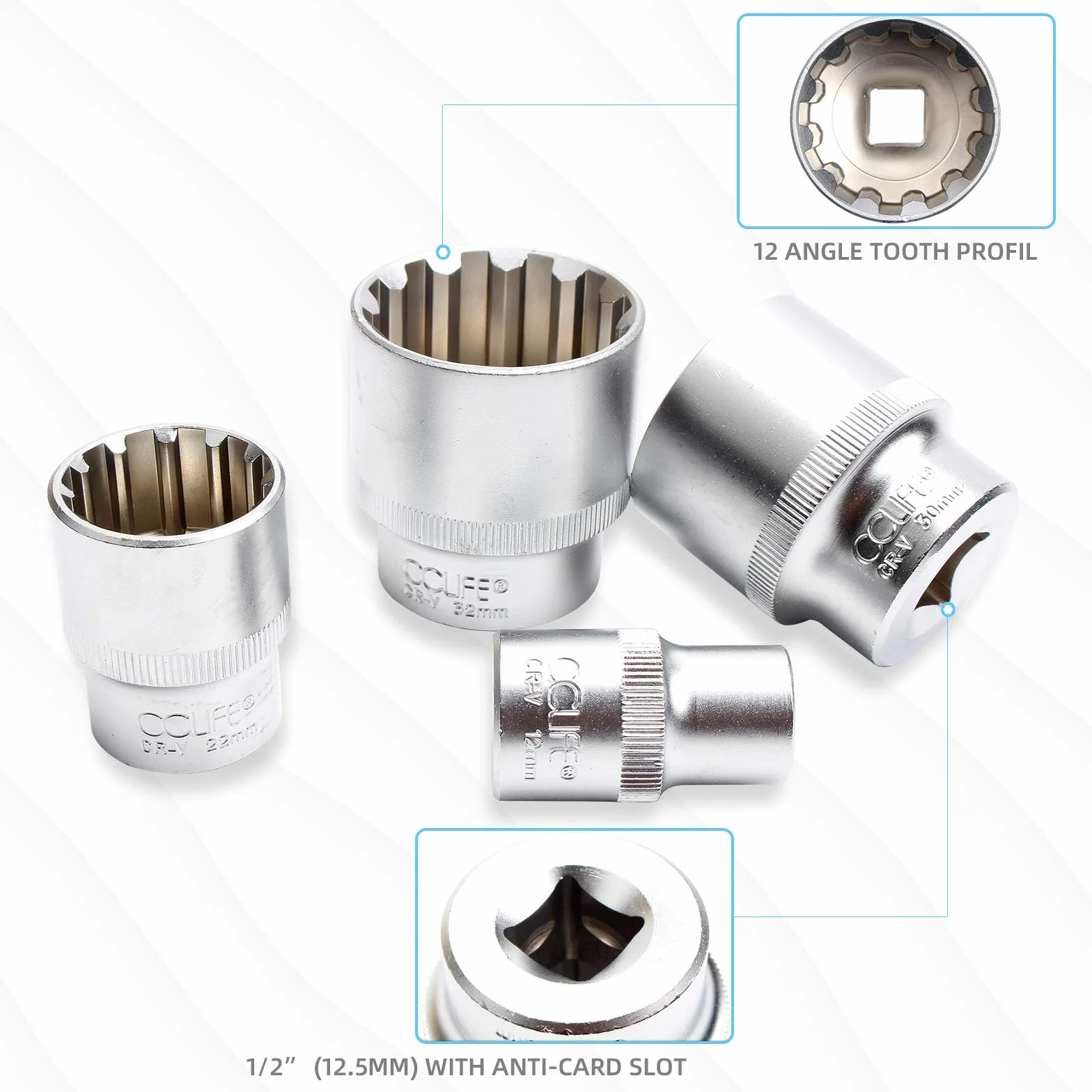 CCLIFE Zestaw kluczy nasadowych, 8-32 mm, 12-kątny, 6-kątny, 19 szt.