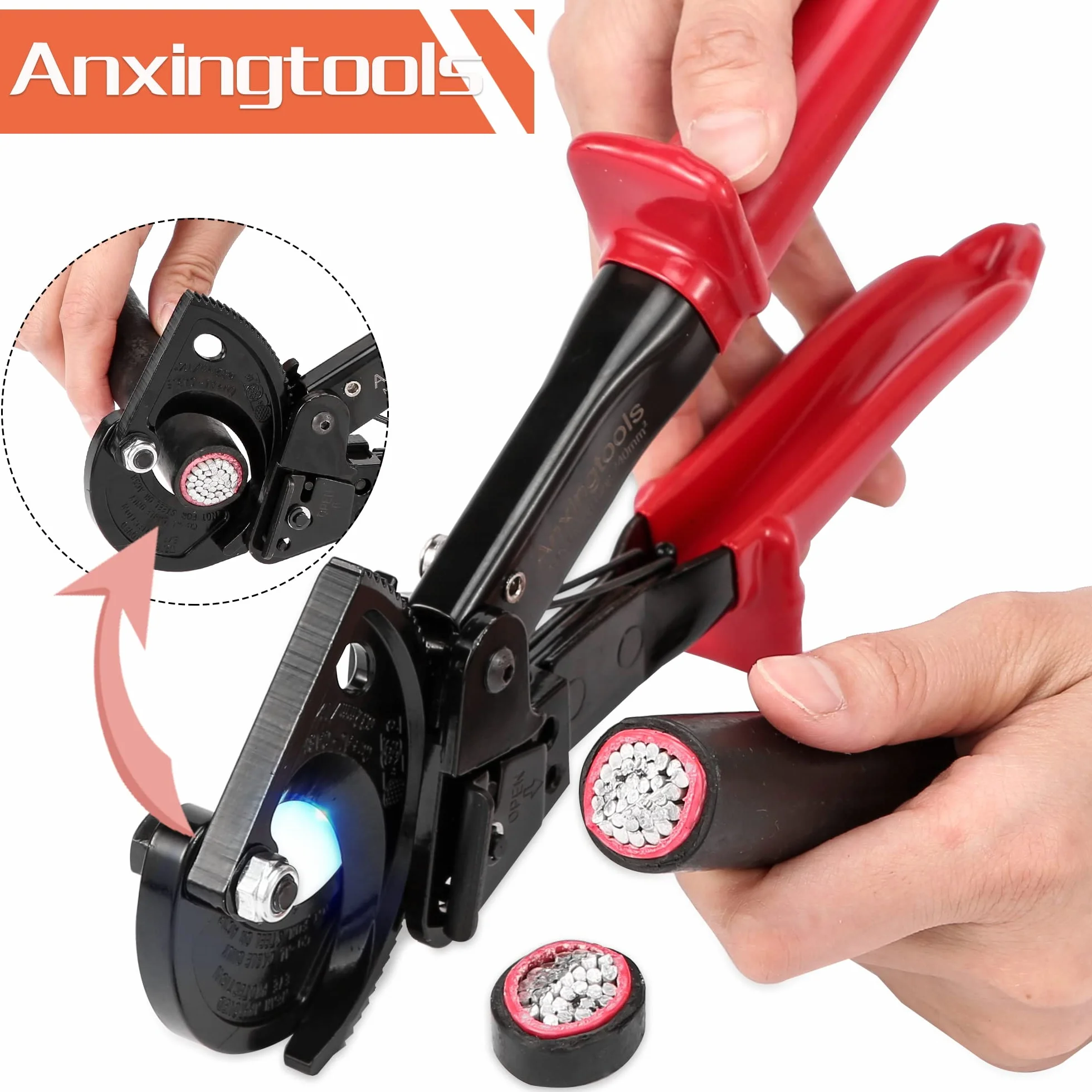 Anxingtools nożyce do drutu z grzechotką, do kabli aluminiowych i miedzianych do 240 mm² (HS325)