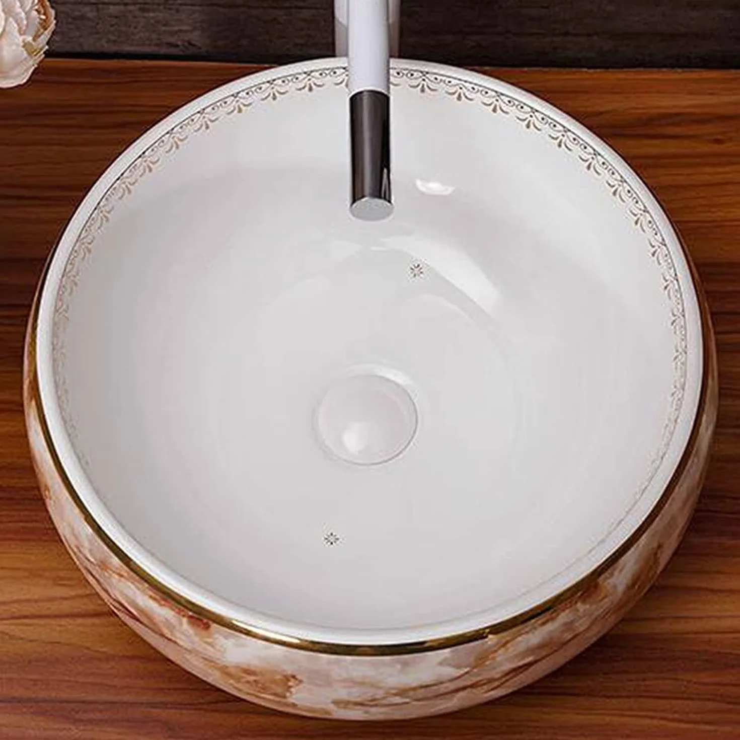 Ceramiczna Umywalka Łazienkowa, Okrągła Umywalka Łazienkowa, Umywalka Nablatowa, Umywalka Artystyczna, Umywalka Nablatowa, Wzór Marmuru, Ceramiczna Umywalka Nablatowa, 41X14 C,Singlevesselsink