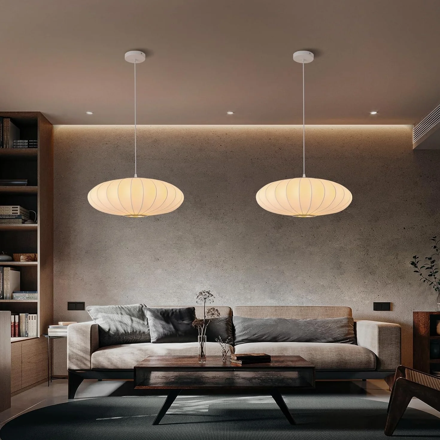 Lampa Wisząca W Kształcie Latarni, Abażur Z Imitacji Jedwabiu, Biała Lampa Wisząca W Stylu Boho Wabi-sabi, Regulowana Wysokość, Prosty Kreatywny Żyrandol Do Salonu, Jadalni, Kuchni, Wyspy(50CM)