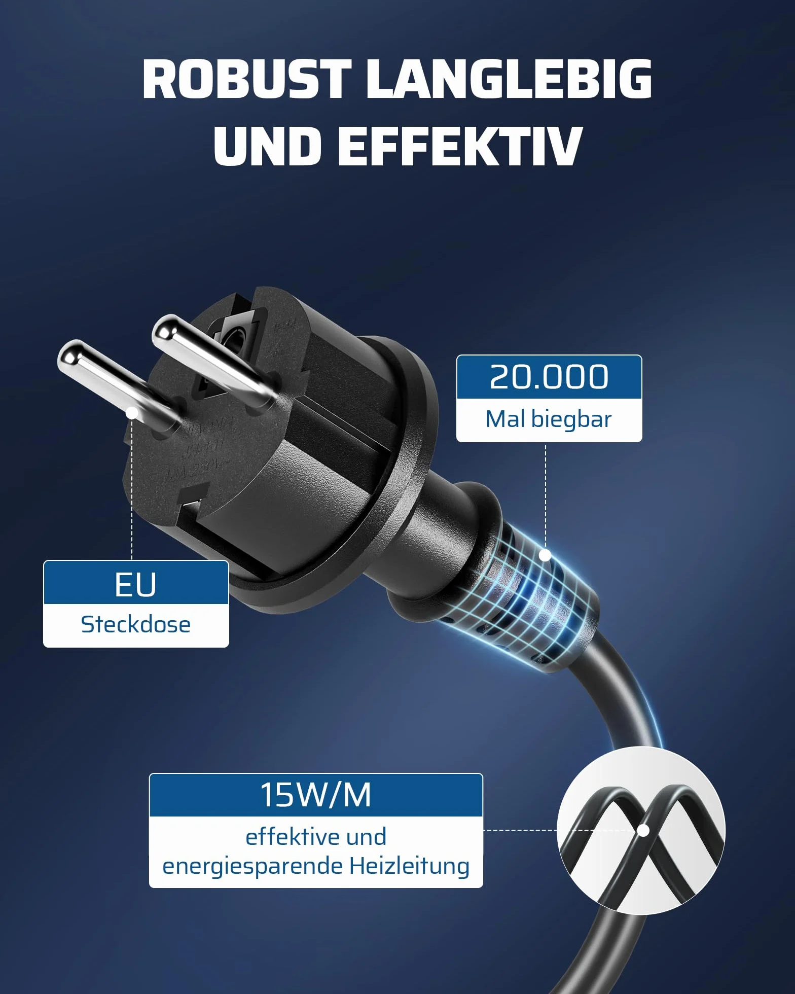 DEWENWILS Przewód grzejny 230 V z termostatem, taśma grzewcza 2 m, ochrona przed zamarzaniem, kabel grzewczy 15 W/M, wodoszczelny przewód grzejny IP44, do rur wodnych, oszczędność