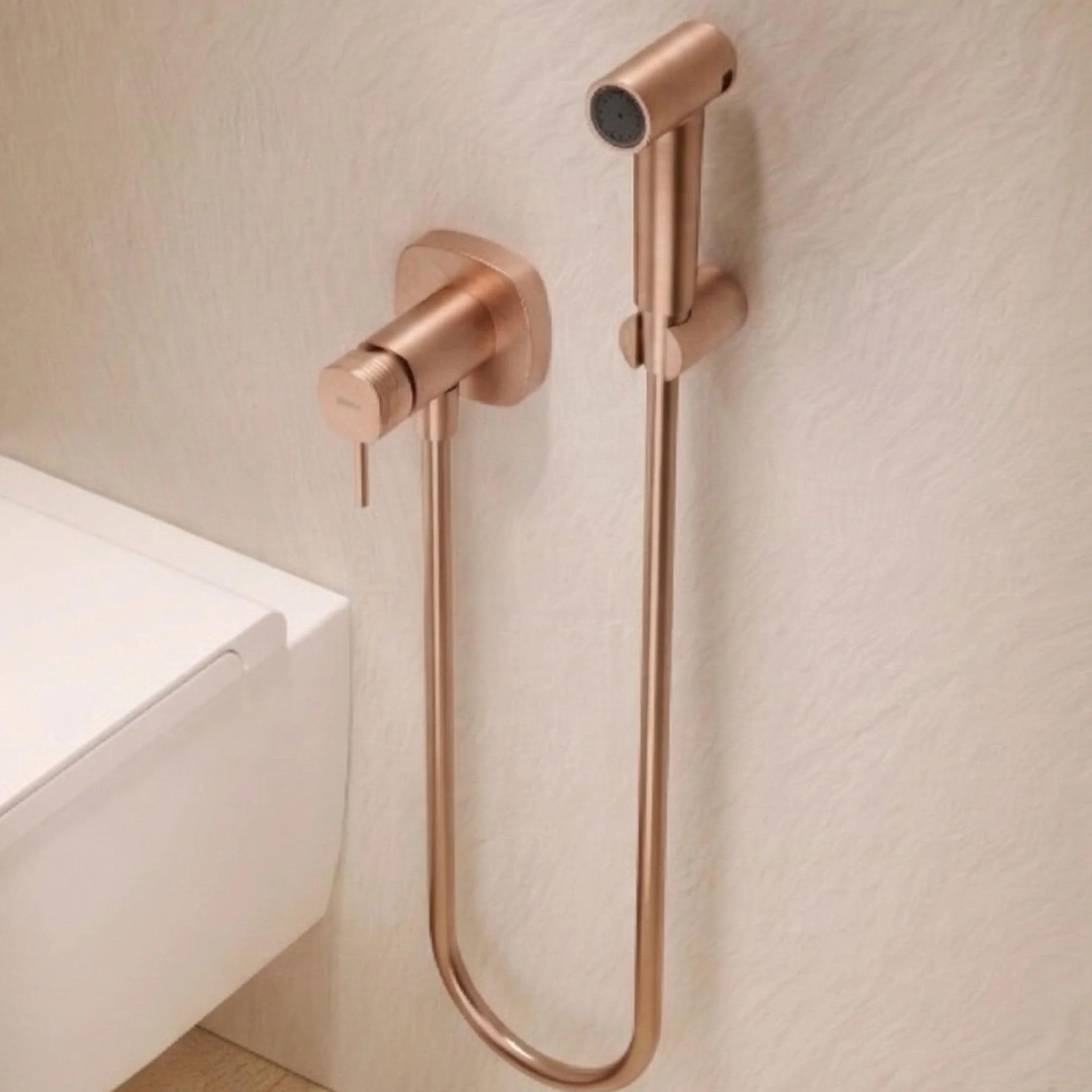 IMEX - prysznic bidetowy z zimną i gorącą wodą w kolorze różowego złota, szczotkowany, bidet, wbudowany kran do toalety, higieniczna jednouchwytowa głowica prysznicowa do toalety, zamiennik kranu