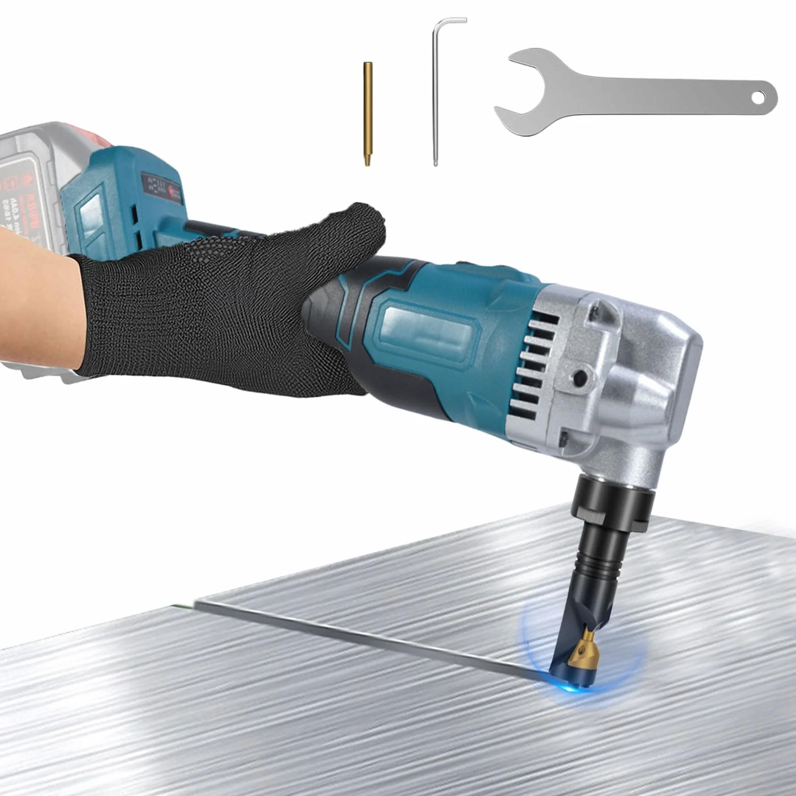 Knabber nożyce do blachy, akumulatorowe, kompatybilne z Makita 18 V, 950 W, nożyce do blachy, 1900 SPM, nożyce do metalu, elektryczny skrobak do metalu, 3 stopnie regulacji do stali nierdzewnej