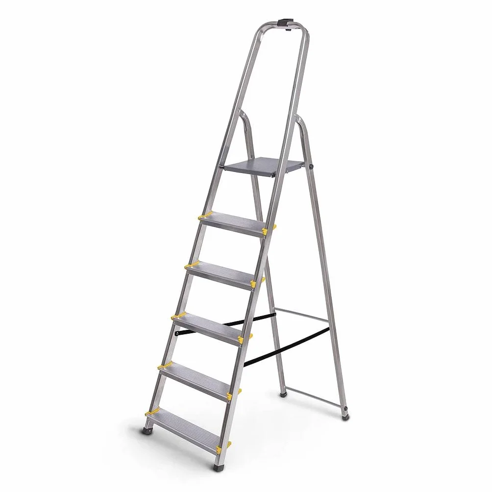 6-stopniowa drabina DURA składana, lekki aluminiowy podnóżek, wysokość platformy 119 cm, antypoślizgowe nóżki, obciążenie 150 kg, 5 lat Hoström