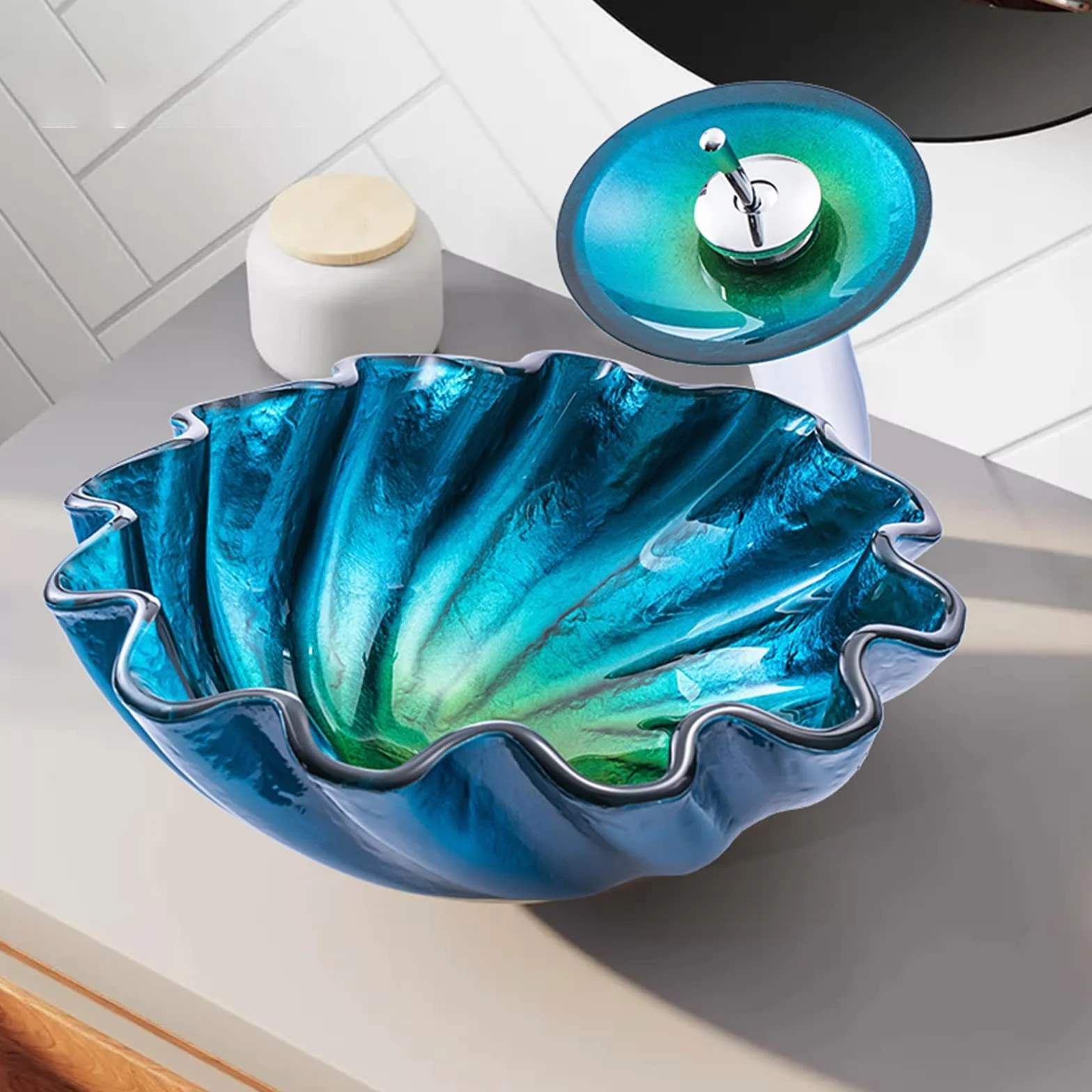 Umywalka łazienkowa nablatowa, umywalka ceramiczna nablatowa do kuchni hotelowej, wzór lotosu, 19 cali