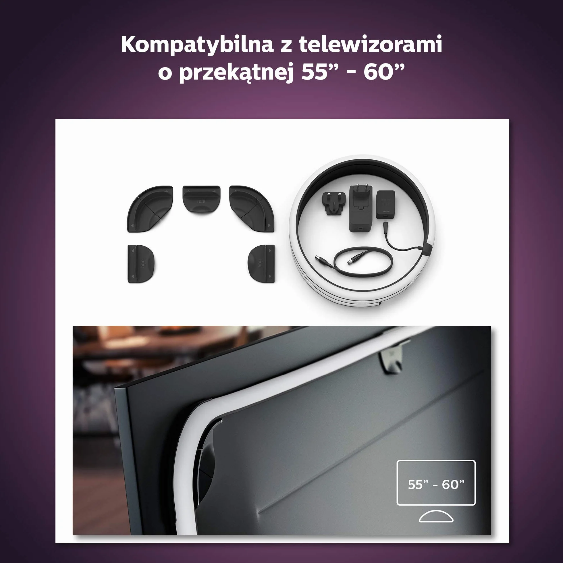 Philips Hue Play Taśma LED, 75 cali, Gradient Taśma LEDowa z 16mln Kolorów, Smart LED do Podświetlenia TV i Gamingu