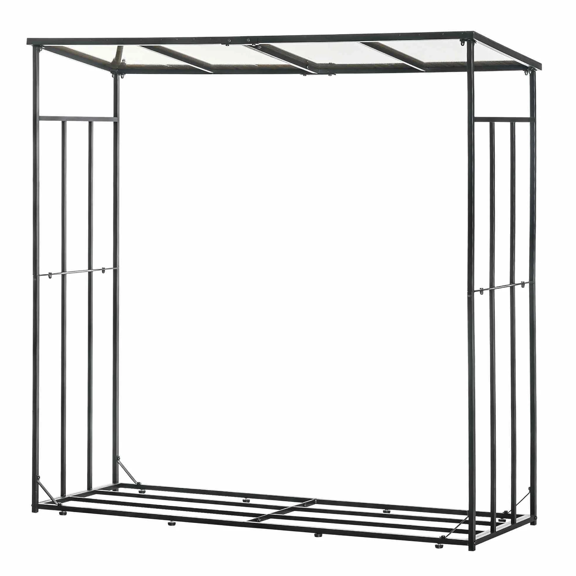 Outsunny Regał na drewno kominkowe z dachem, 185 x 67 x 185 cm, stojak na drewno opałowe, stojak na drewno opałowe, na balkon, do ogrodu, metal, czarny